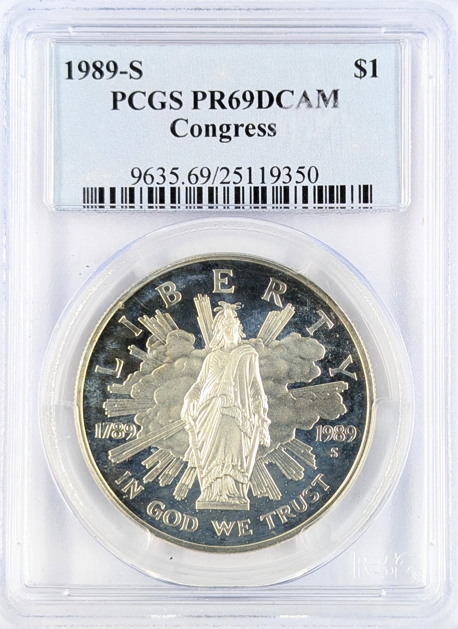 PCGS 1989-S PR69 DCAM Bicentennial of the Congress Silver Dollar (1 of 2)