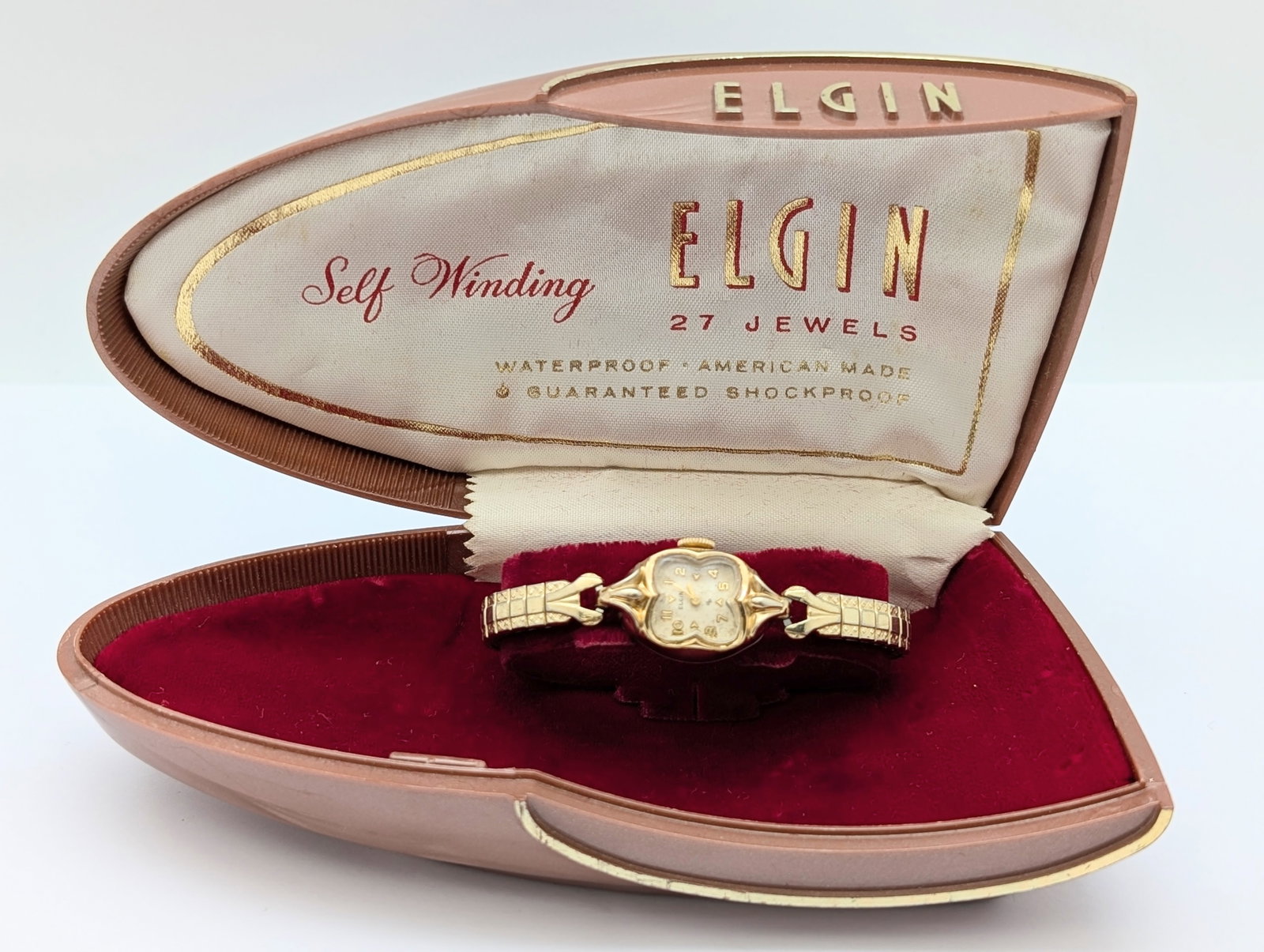 Vintage Elgin 27 Jewels Self-Winding Ladies Watch w/ 10K RGP Bezel & Original Case - Runs!: Jewelry
