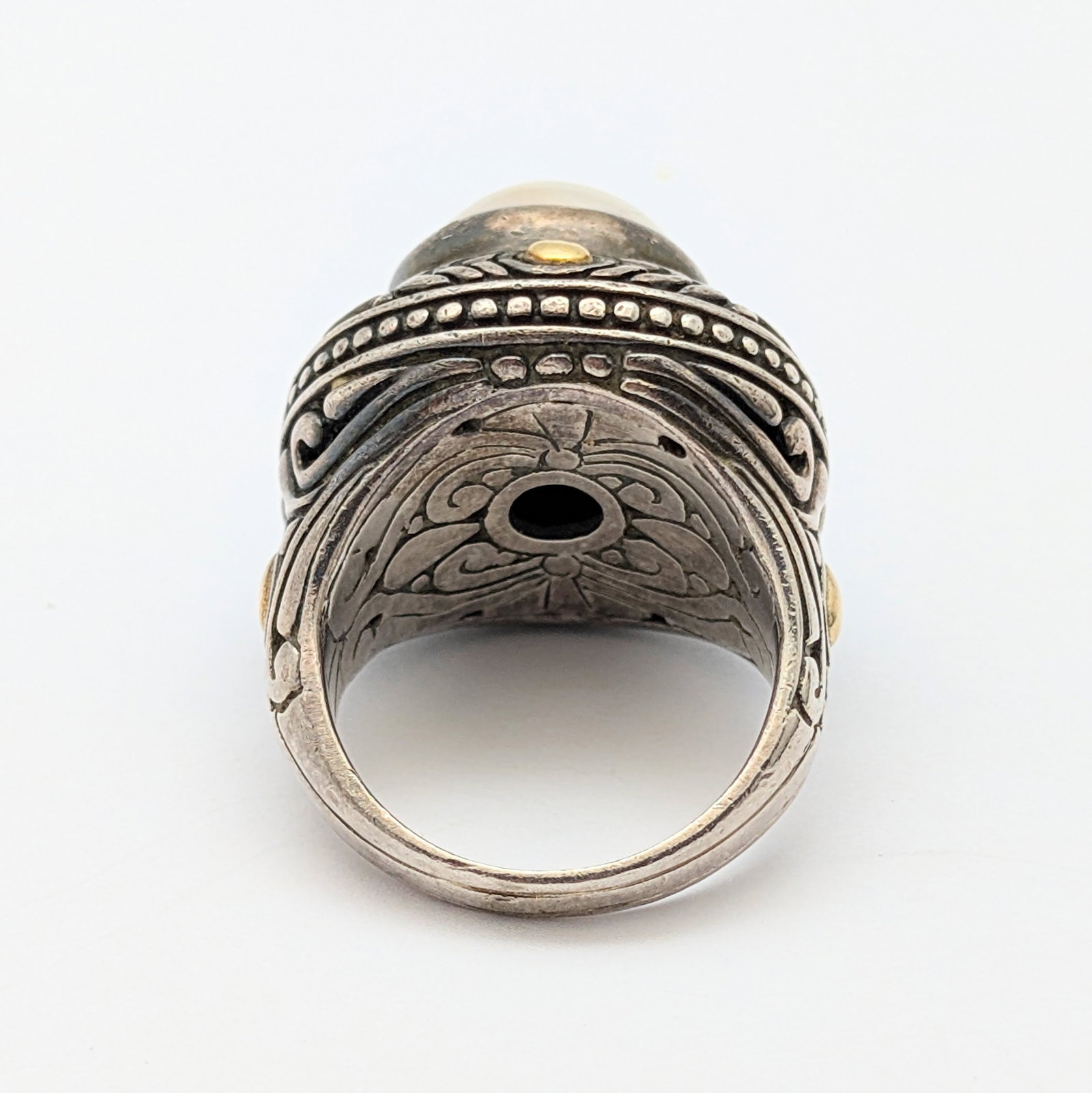 BJC Behnam Sterling Silver Filigree Mabe Pearl Ring w/ 18k Gold-Accents- 14.7g - 5