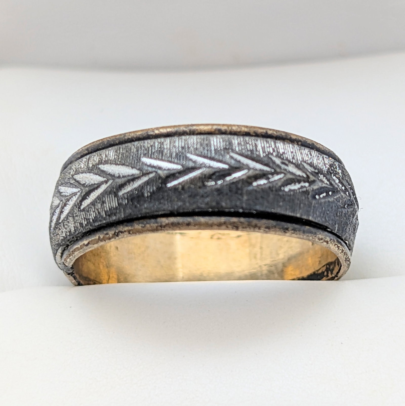 10K Gold filled & Sterling Silver Carved Laurel Leaf Ring: Size: 9.25