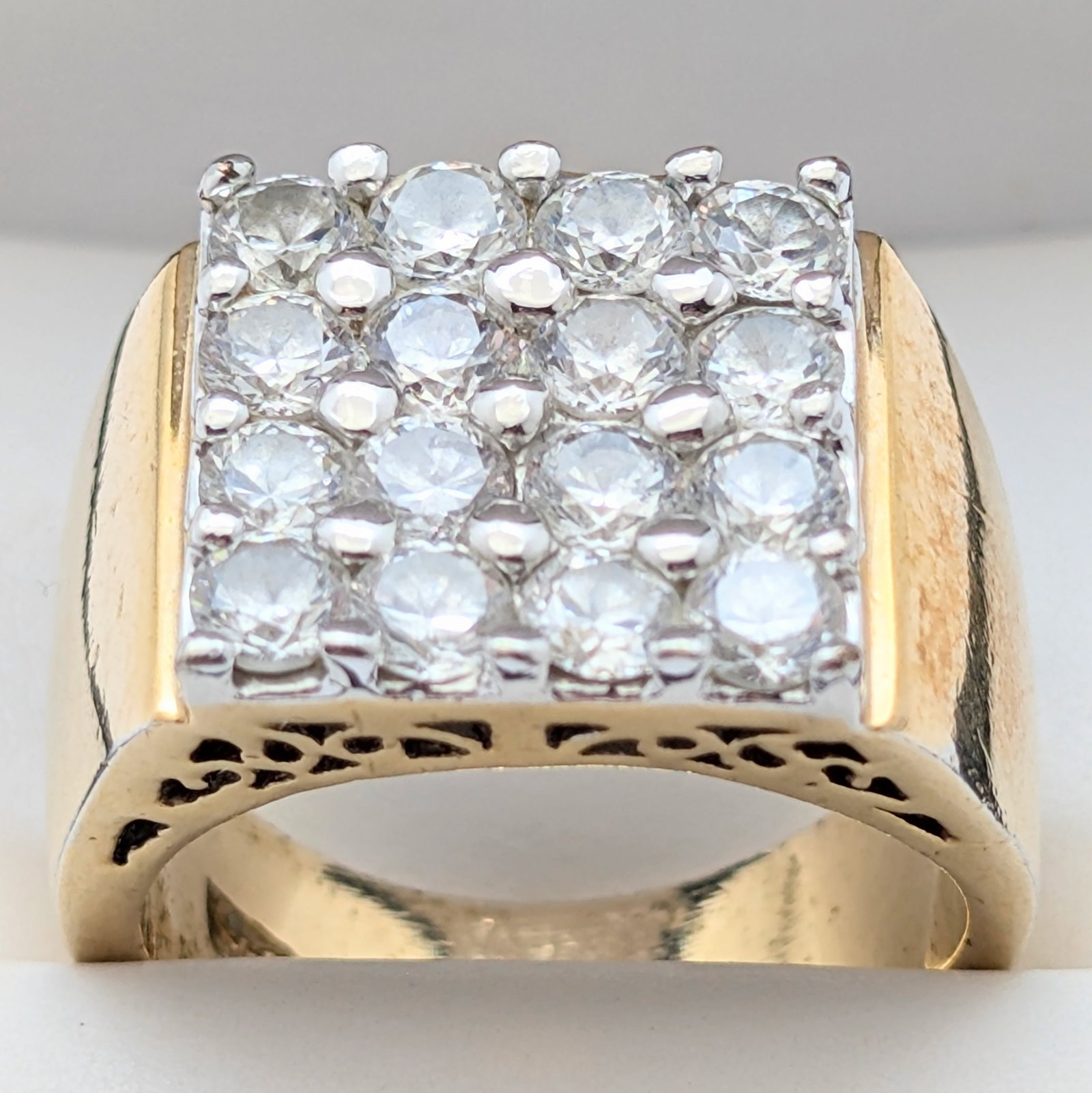 Gold tone Square Custer Gem Ring: Size: 7.75
