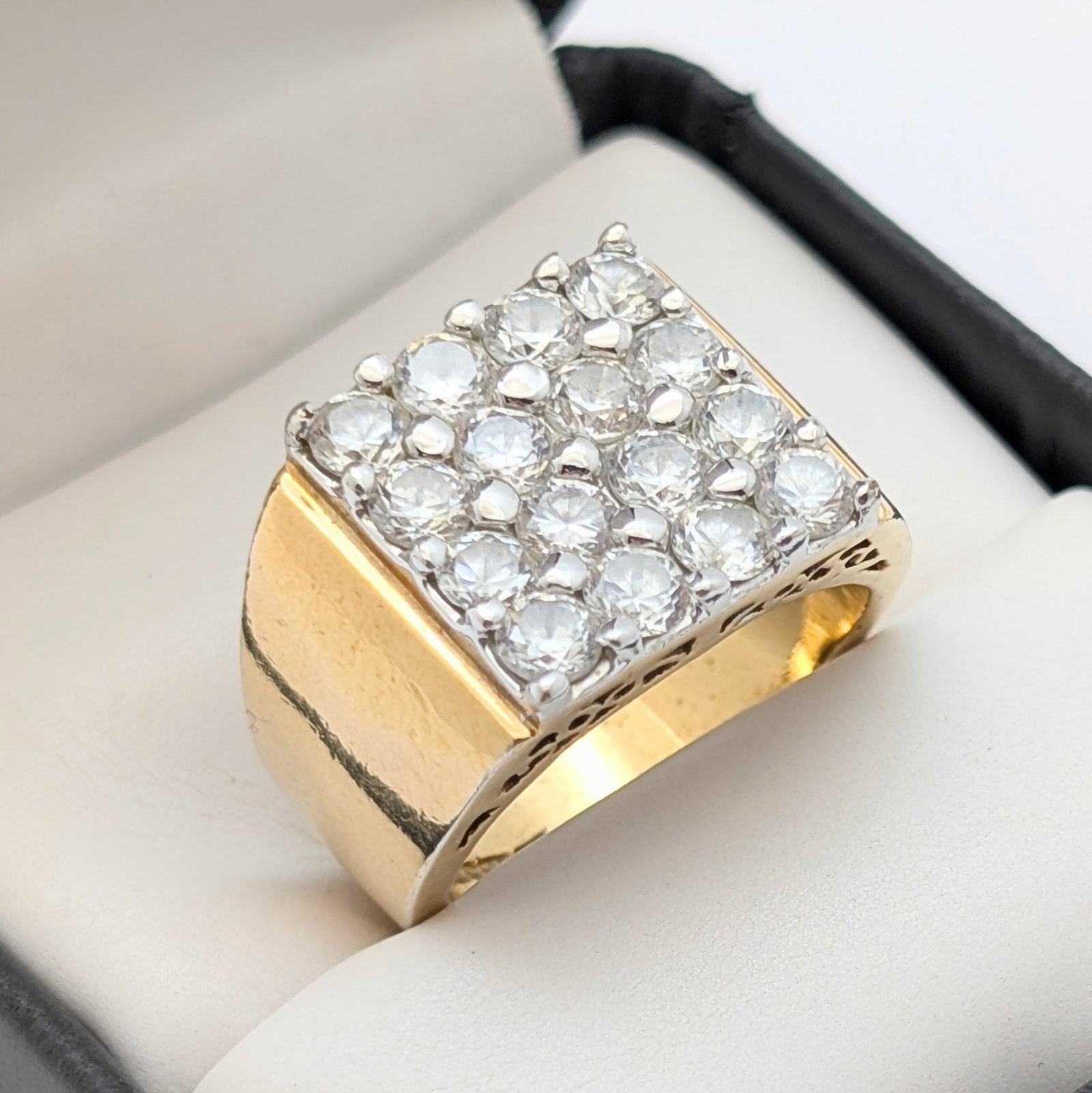 Gold tone Square Custer Gem Ring - 2