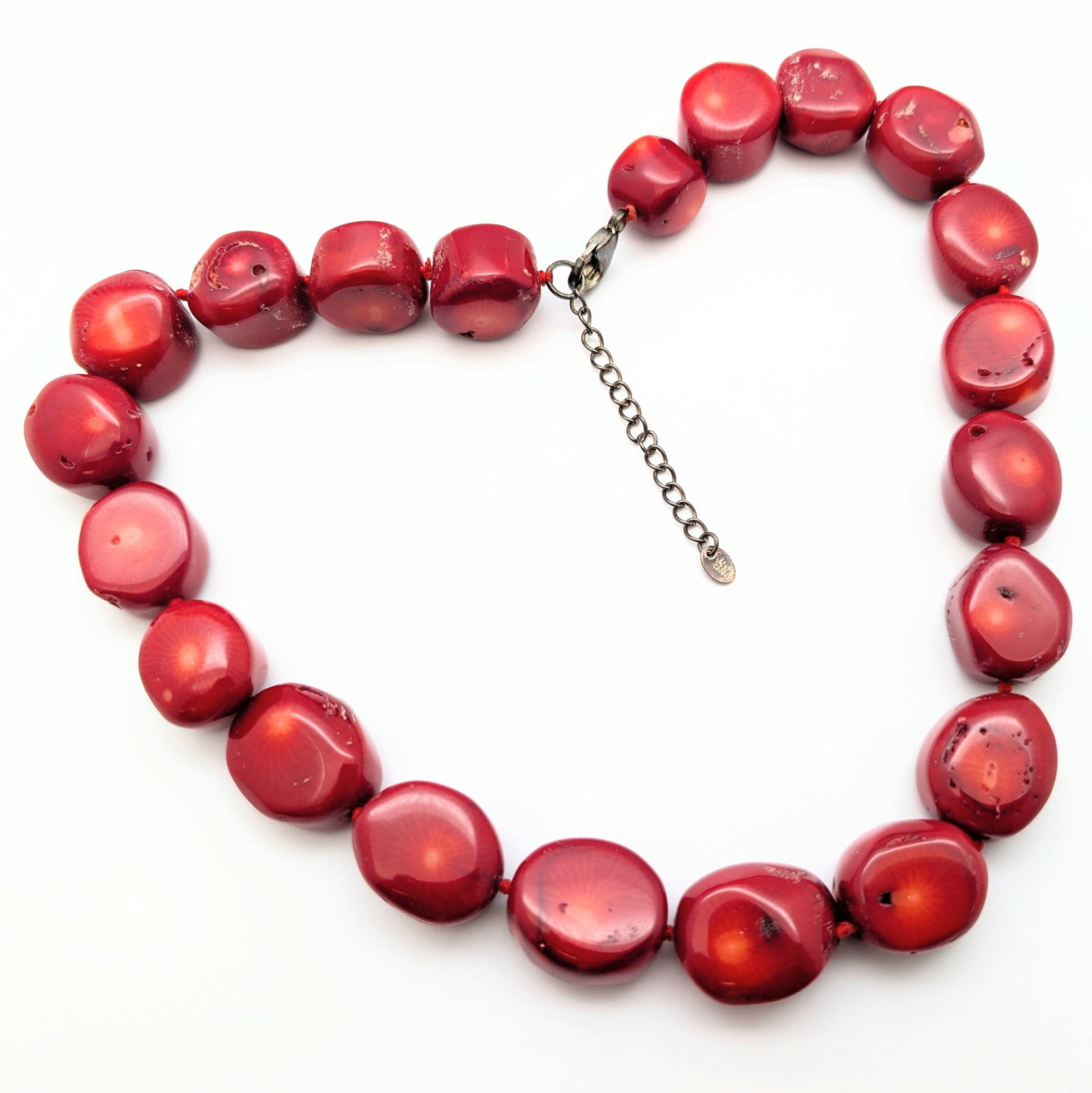 Vintage Lucas Lameth Red Coral Beaded Necklace w/ Sterling Silver Clasp: Length: 18in