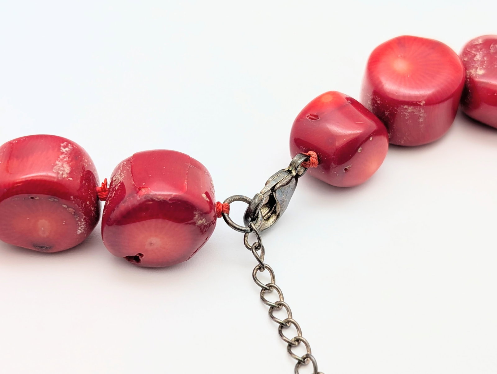 Vintage Lucas Lameth Red Coral Beaded Necklace w/ Sterling Silver Clasp - 3
