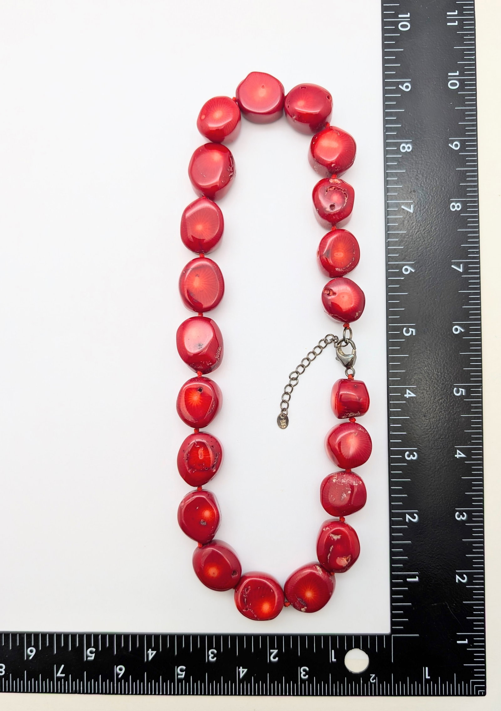 Vintage Lucas Lameth Red Coral Beaded Necklace w/ Sterling Silver Clasp - 6