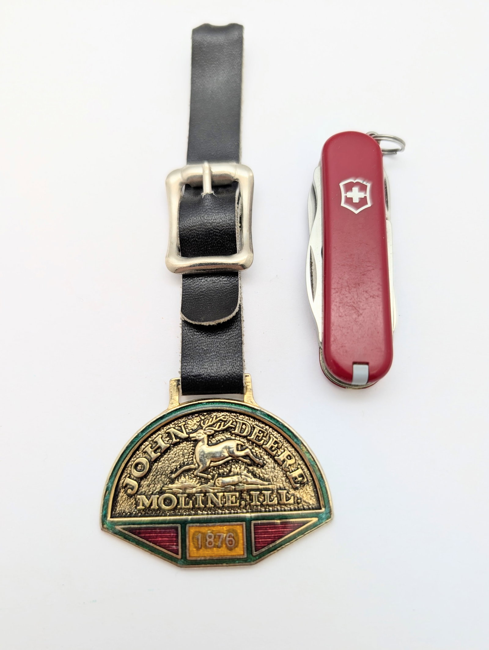 Lot of 2 Accessories - Swiss Pocket Knife & John Deere Pocket Watch Fob: Jewelry