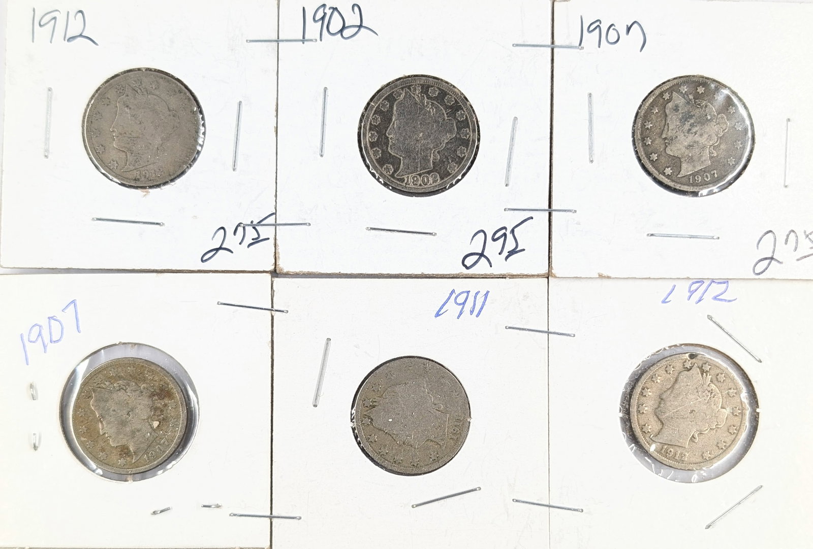 Lot of 6 Liberty V Nickels - 1902-1912: Coin