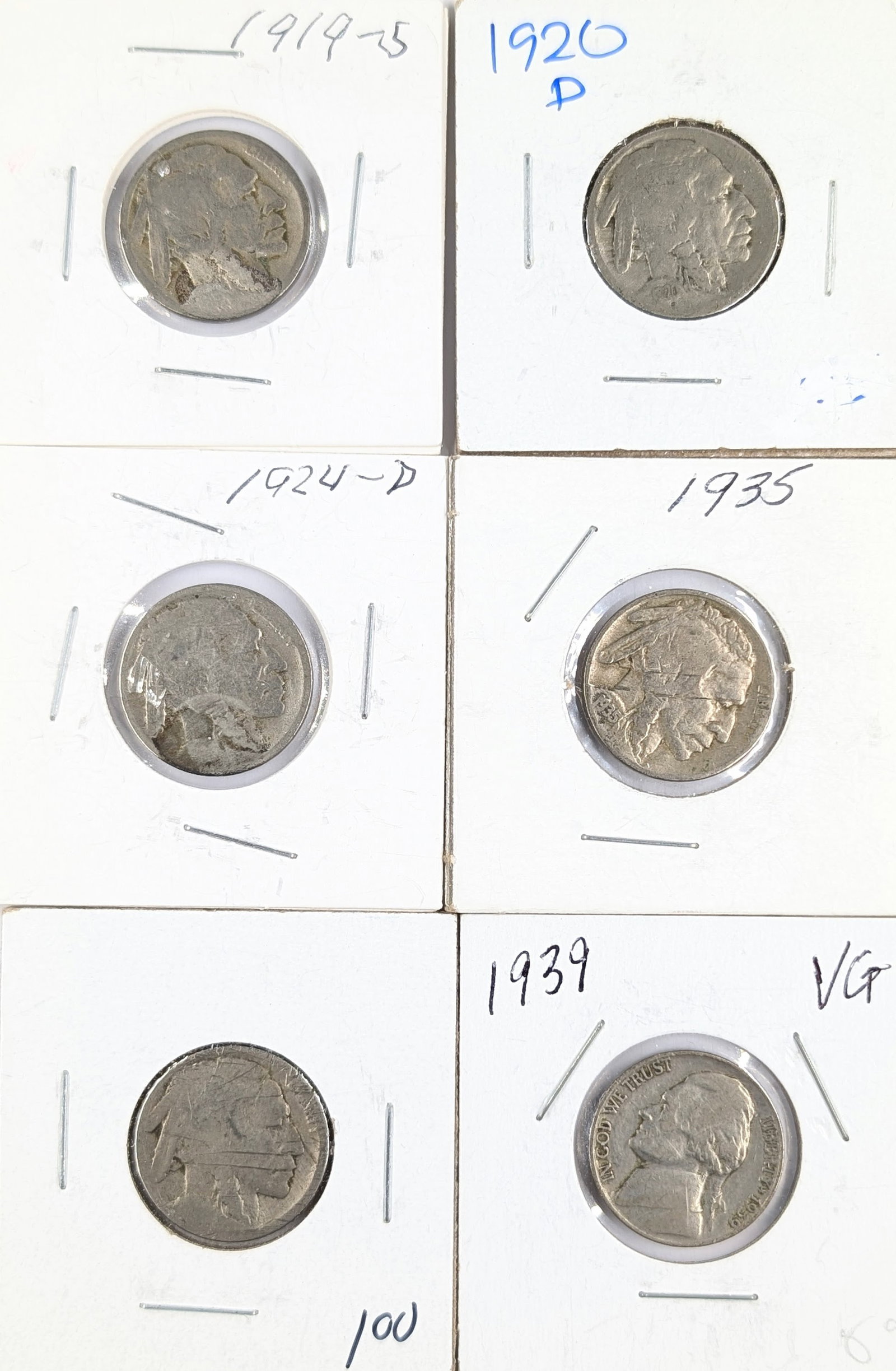 Lot of 6 Buffalo & Jefferson Head Nickels - 1919-1939: Some are Nic-A-Dated