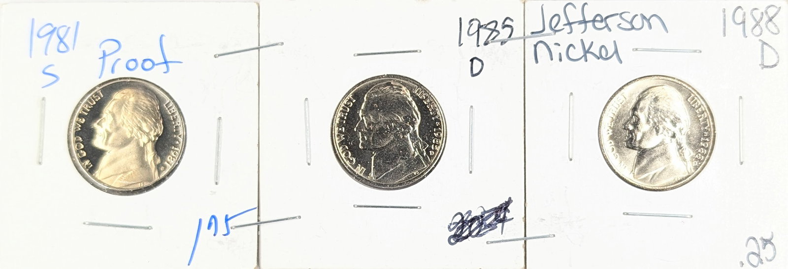 Lot of 3 Jefferson Nickels - 1981-S, 1985-D, 1988-D - Proof or Uncirculated (1 of 2)