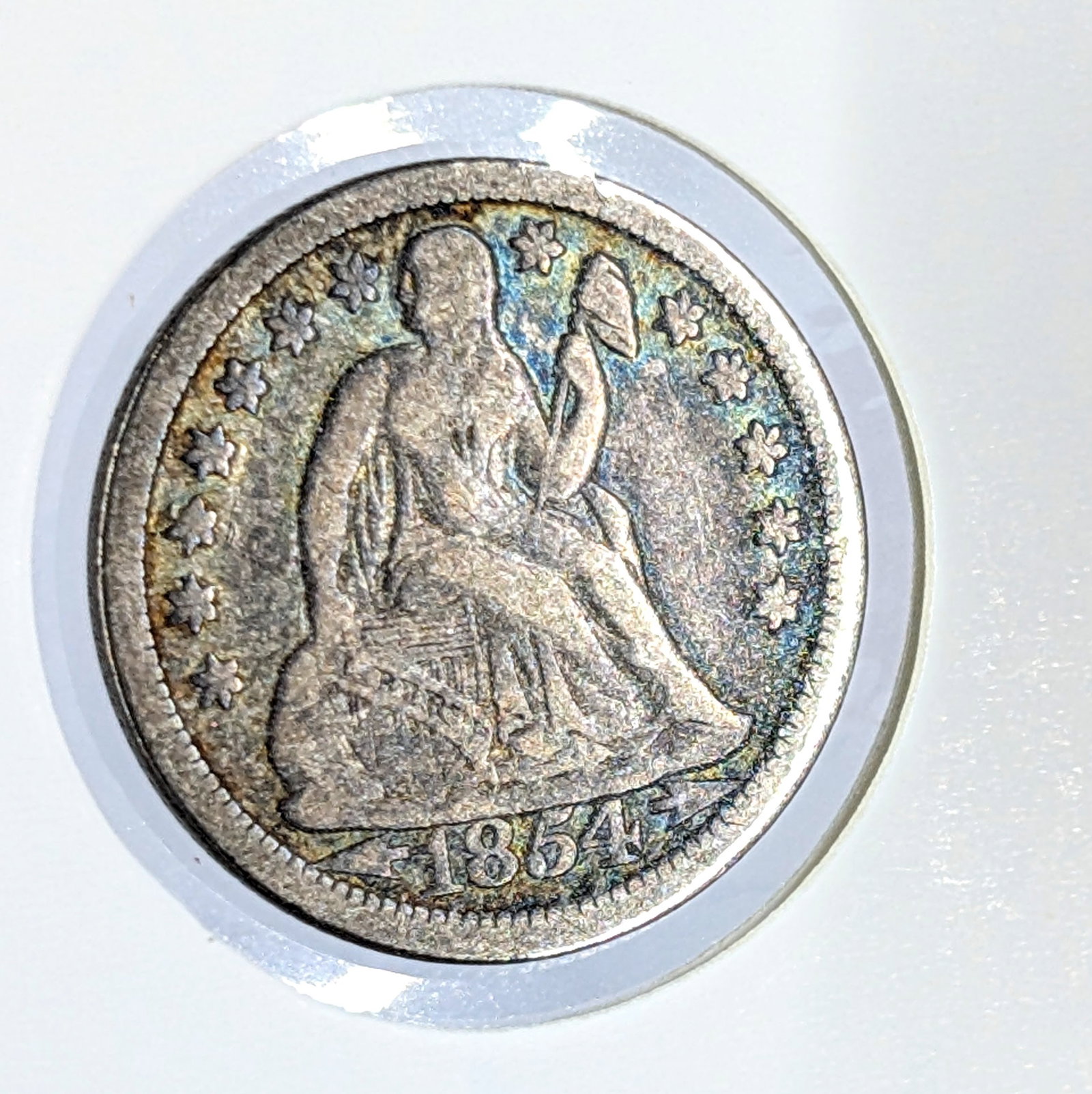 1854 Silver Seated Liberty Dime- Toned: Silver