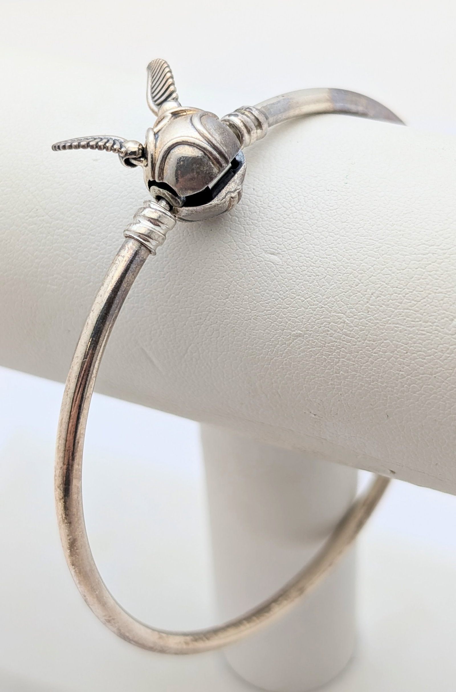 Pandora Sterling Silver Harry Potter Bangle Bracelet w/ Golden Snitch Clasp: Engraved " I open at the close"