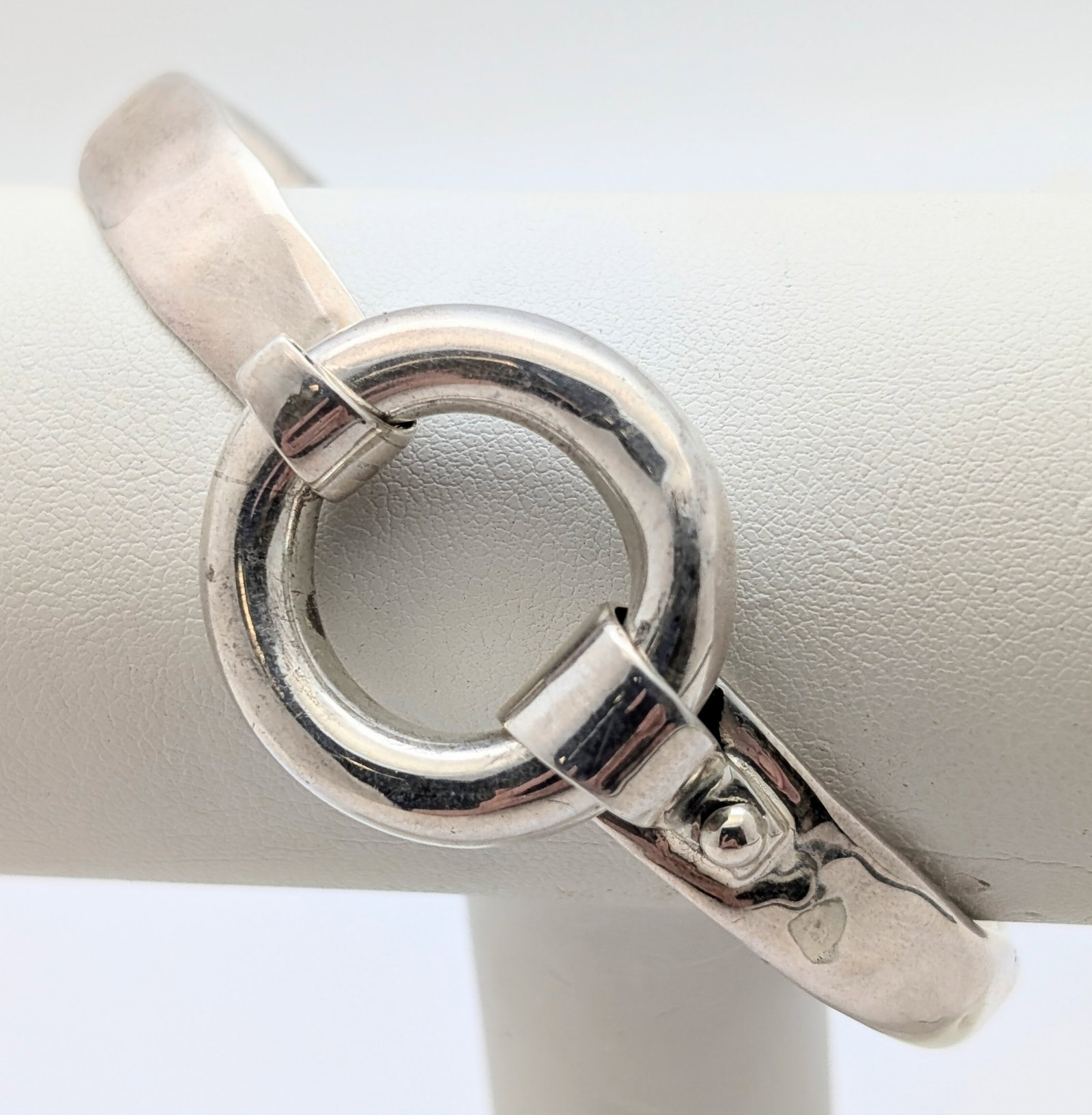Sterling Silver Bangle Bracelet w/ Circle Latch Clasp (1 of 5)