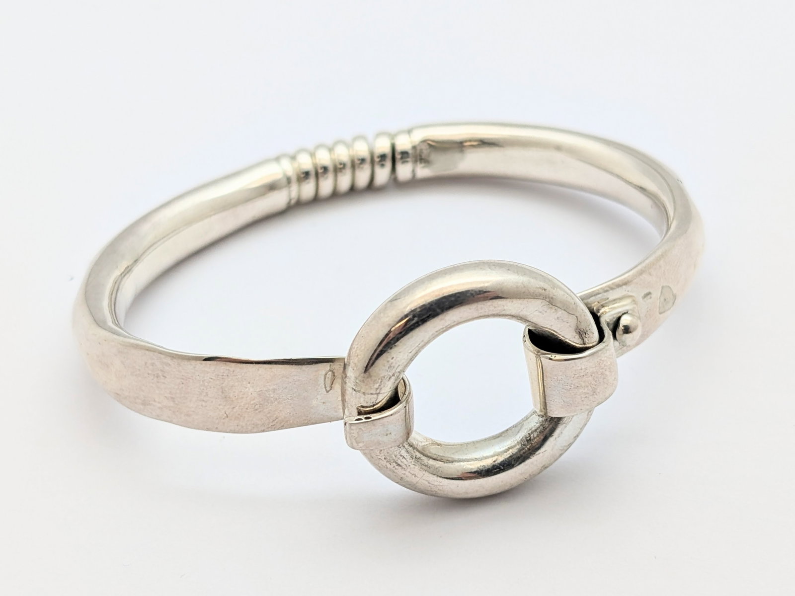 Sterling Silver Bangle Bracelet w/ Circle Latch Clasp - 2