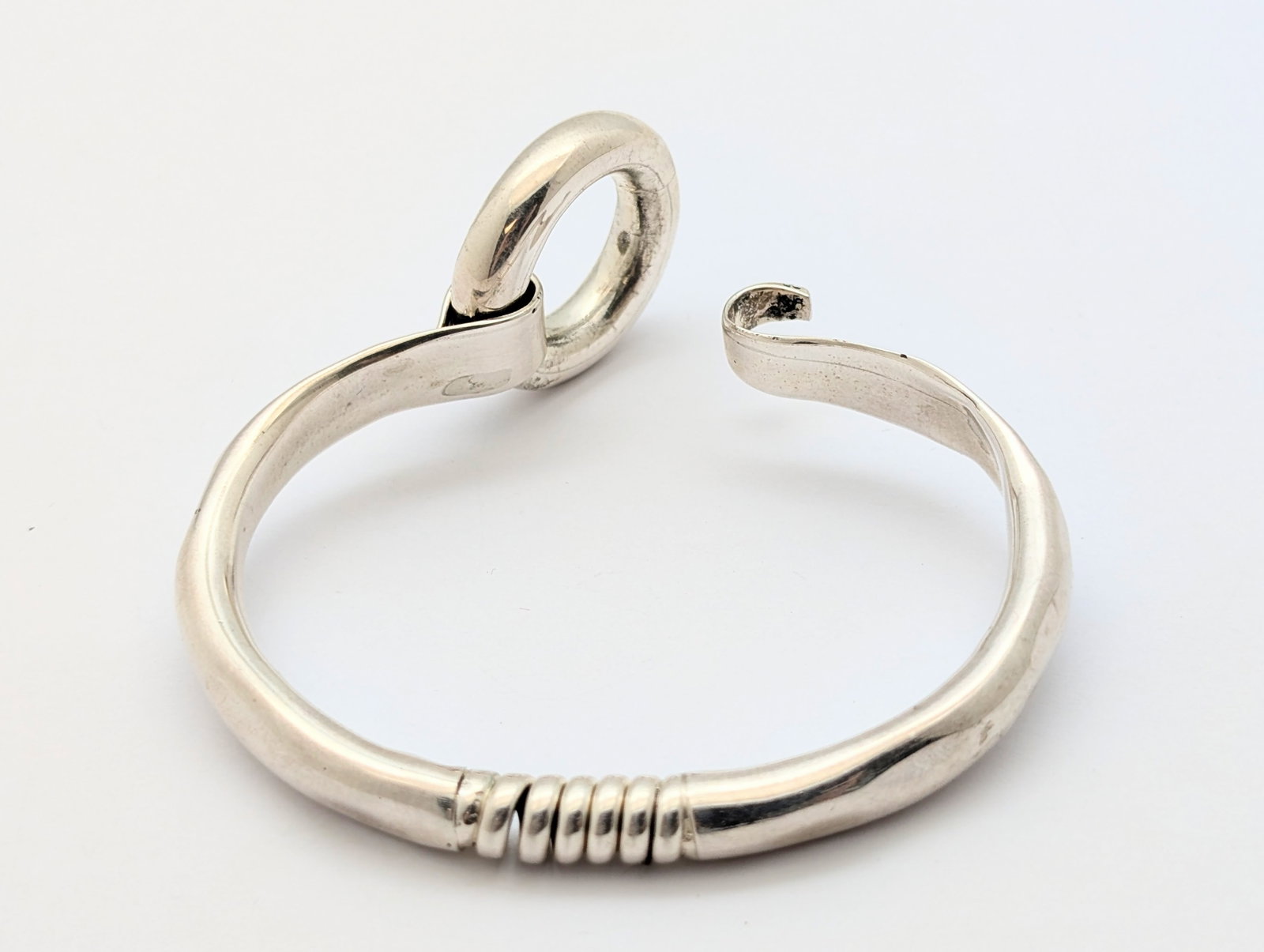 Sterling Silver Bangle Bracelet w/ Circle Latch Clasp - 3