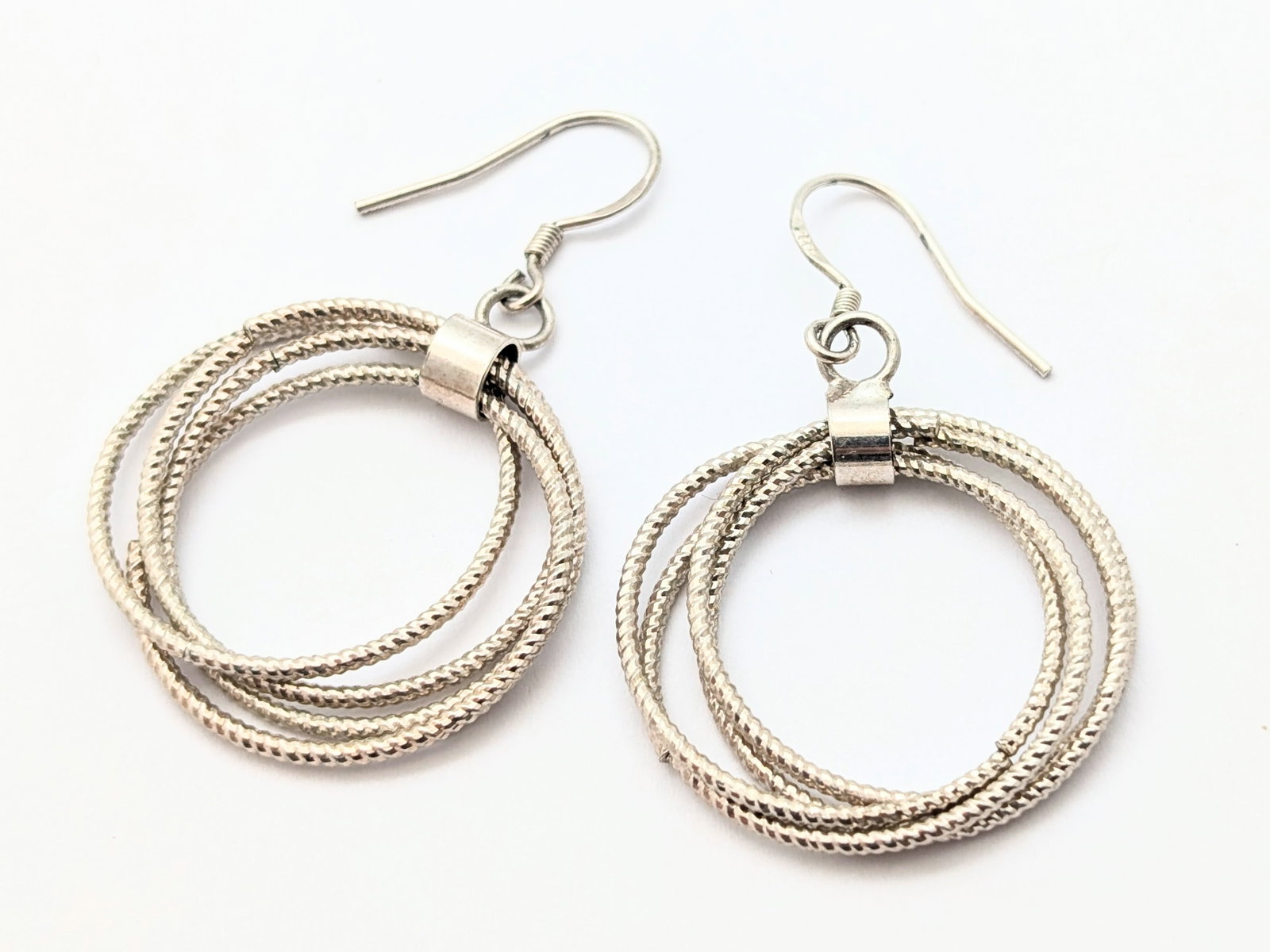 Lot of 2 Sterling Silver Earrings - Pearl Drop & Twisted Hoop Dangling - 20.25g - 2