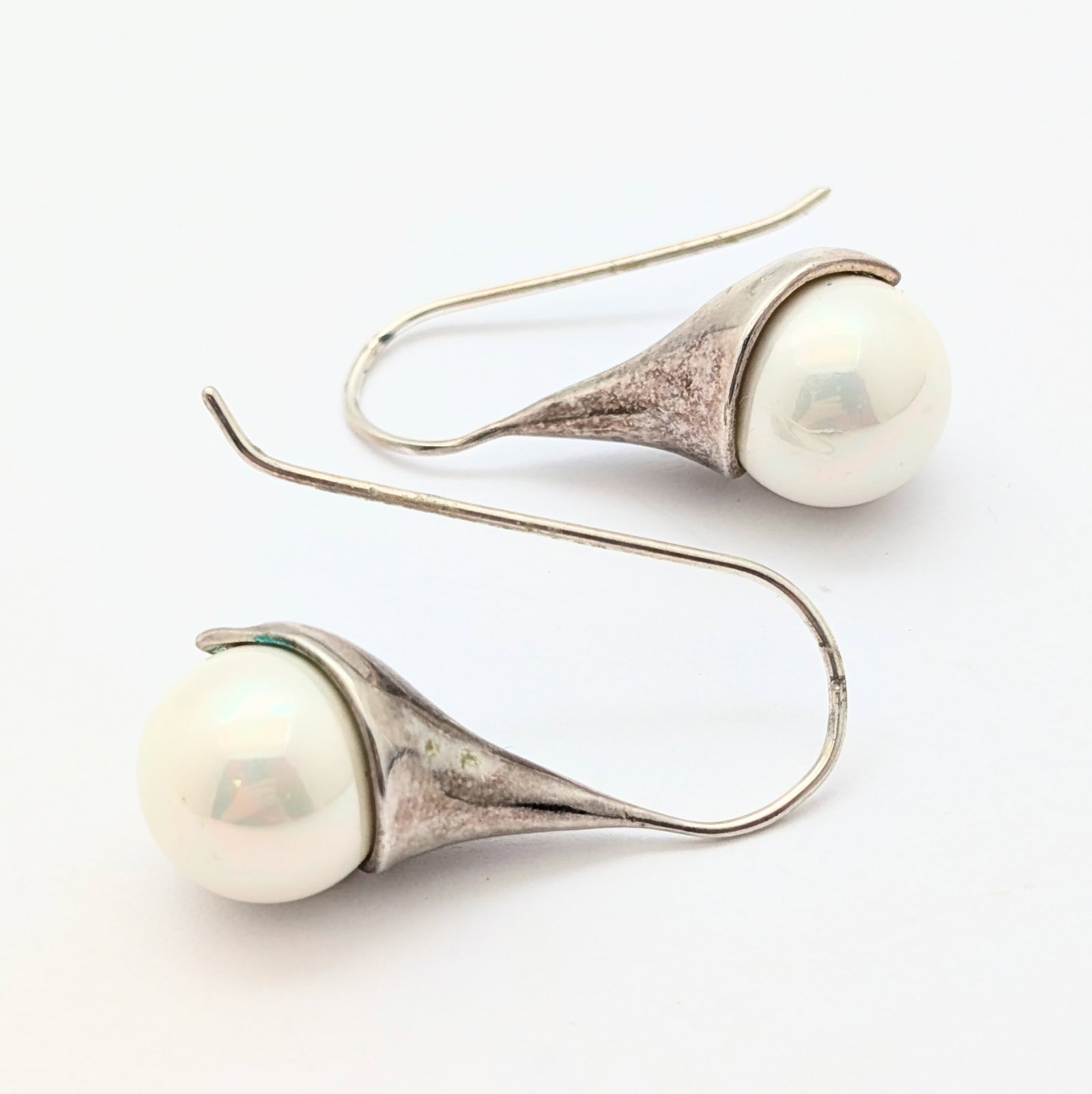 Lot of 2 Sterling Silver Earrings - Pearl Drop & Twisted Hoop Dangling - 20.25g - 4