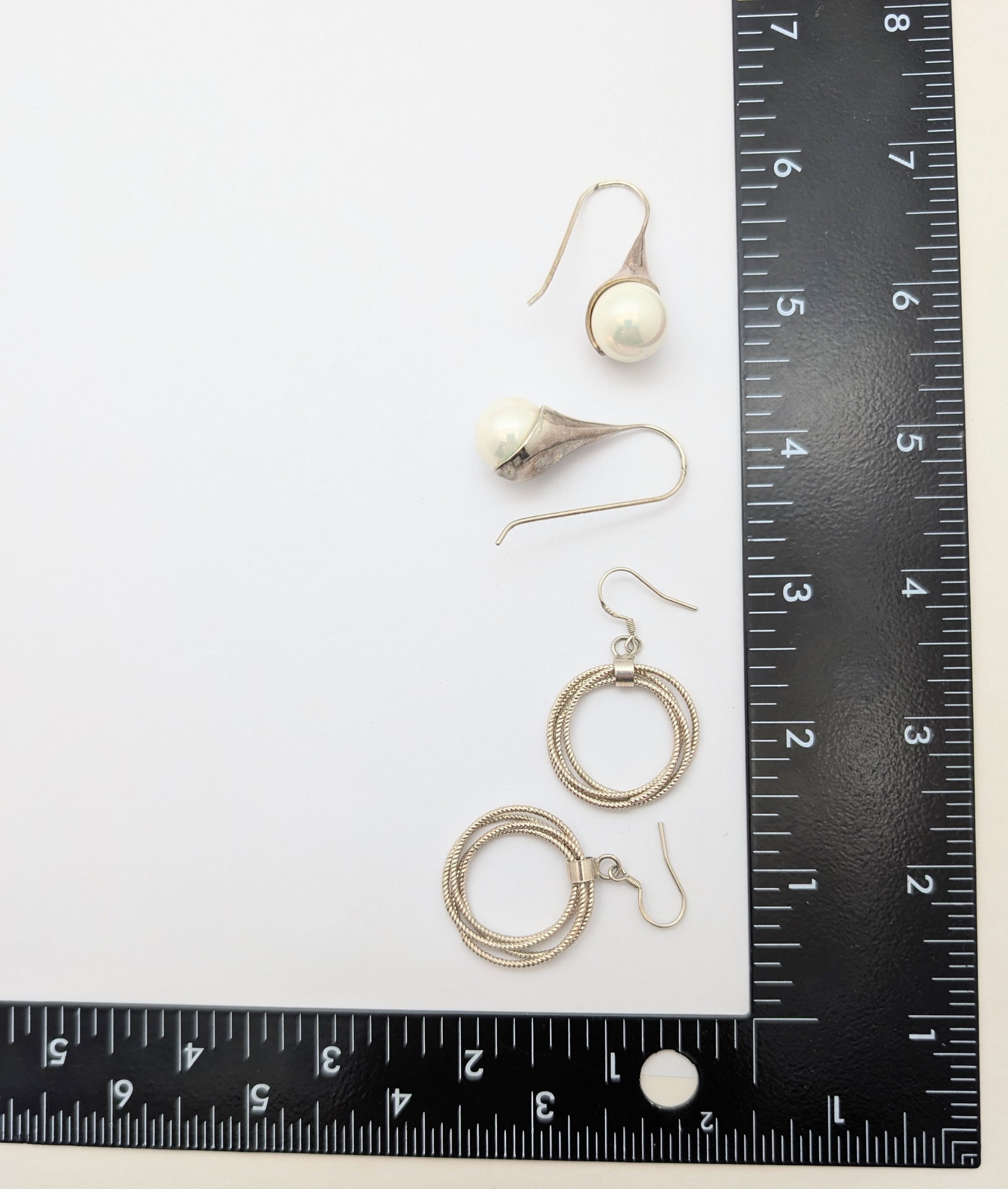 Lot of 2 Sterling Silver Earrings - Pearl Drop & Twisted Hoop Dangling - 20.25g - 6