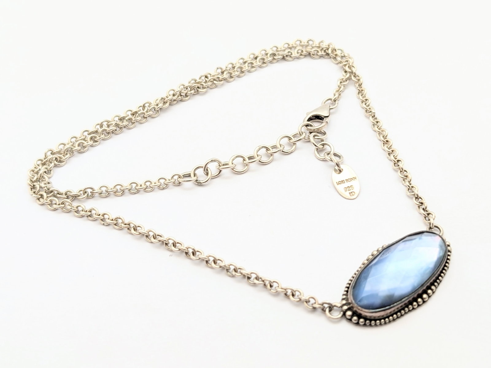 Lori Bonn Sterling Silver Blue Oval Necklace: Length: 18in