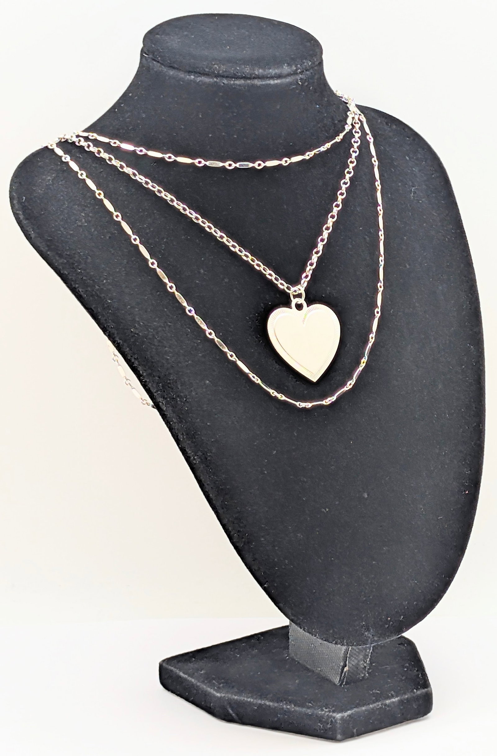 Sterling Silver Heart 3-Tier Chain Necklace - 16.37g - 2
