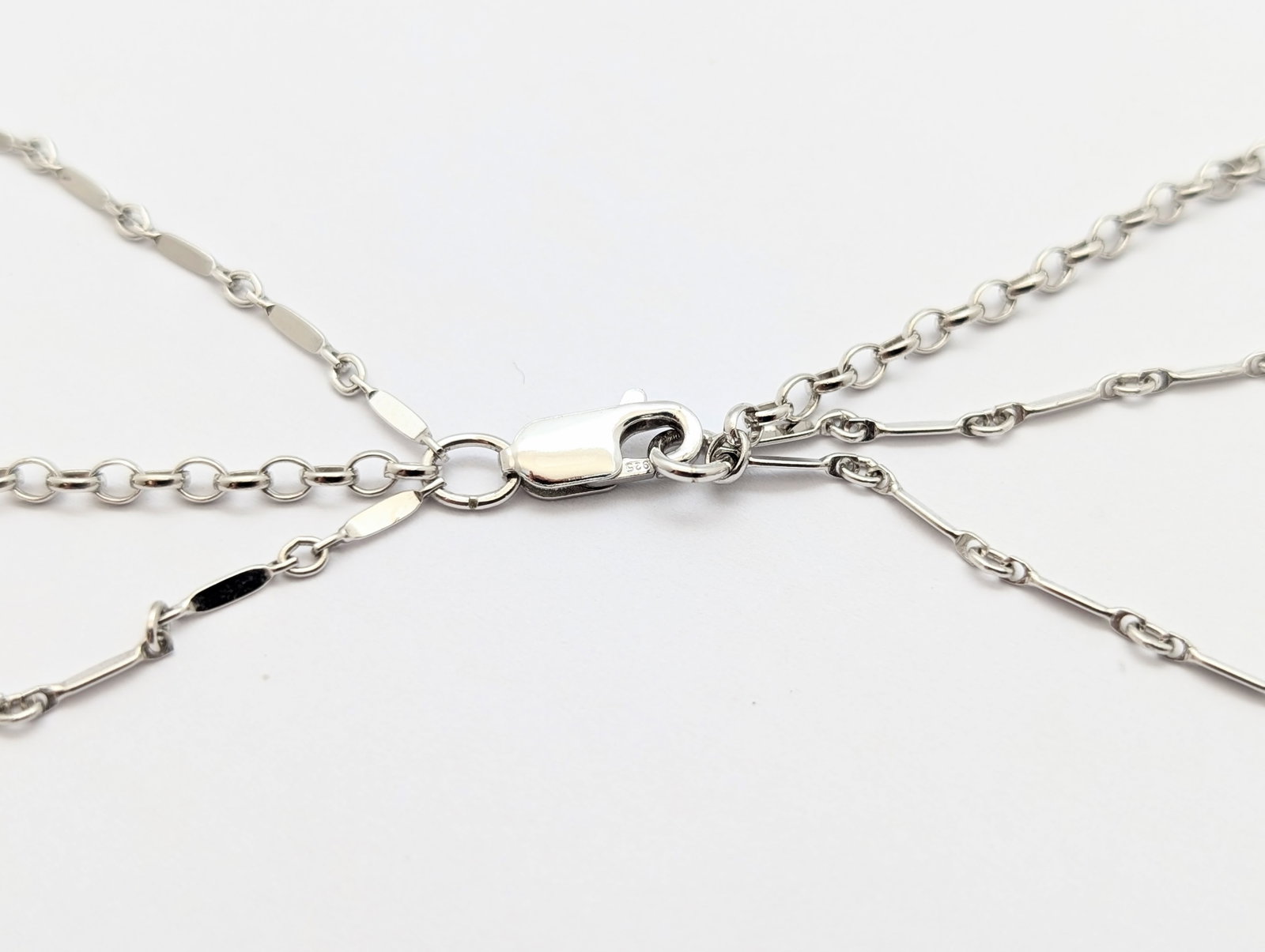 Sterling Silver Heart 3-Tier Chain Necklace - 16.37g - 5