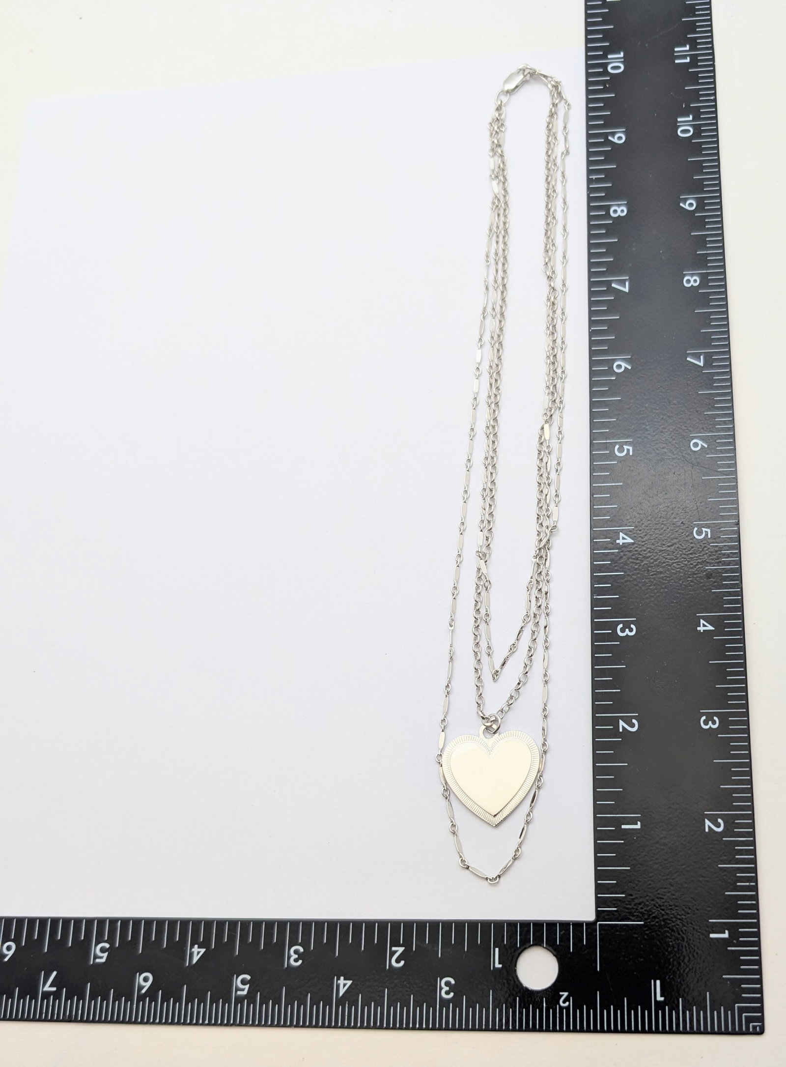 Sterling Silver Heart 3-Tier Chain Necklace - 16.37g - 7