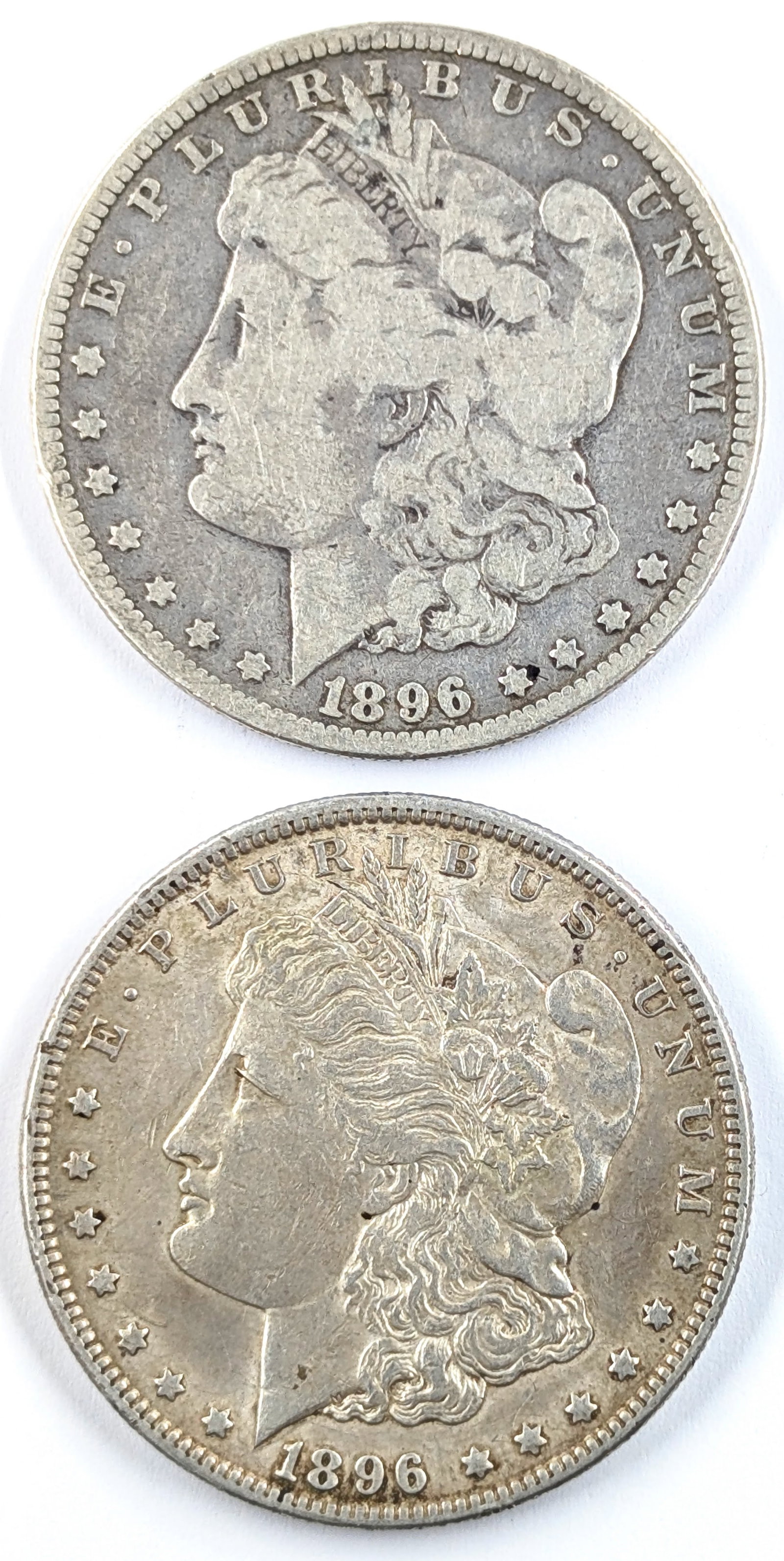 Lot of 2 Morgan Silver Dollars - 1896 P/O: Silver