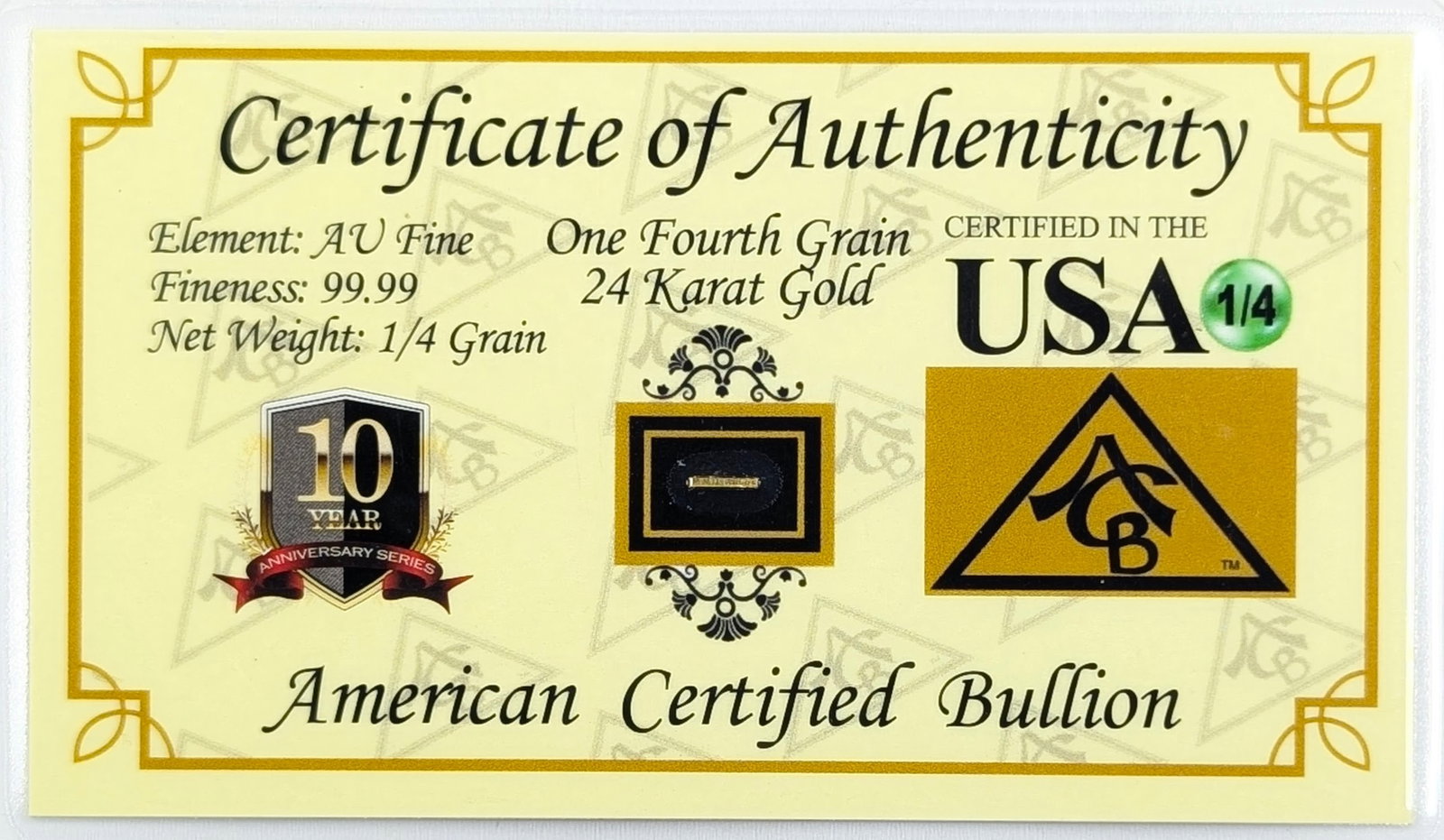 1/4 grain .999 Fine Gold - American Certified Bullion: Grain