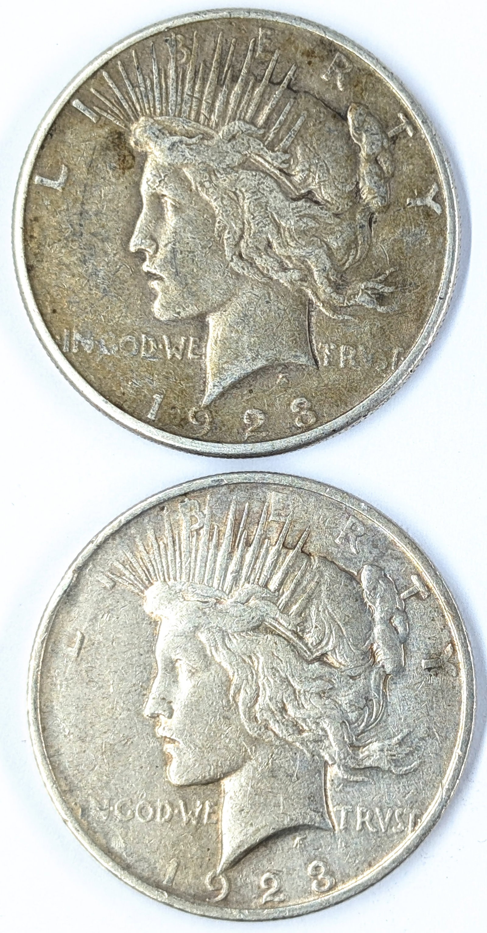 Lot of 2 Silver Peace Dollars - 1923 D/S: Silver