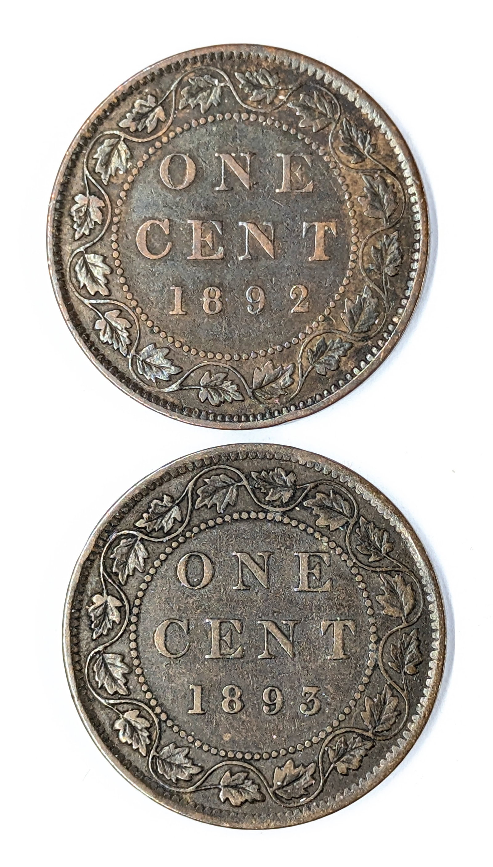 Lot of 2 Canadian Cents - 1892, 1893: Coin