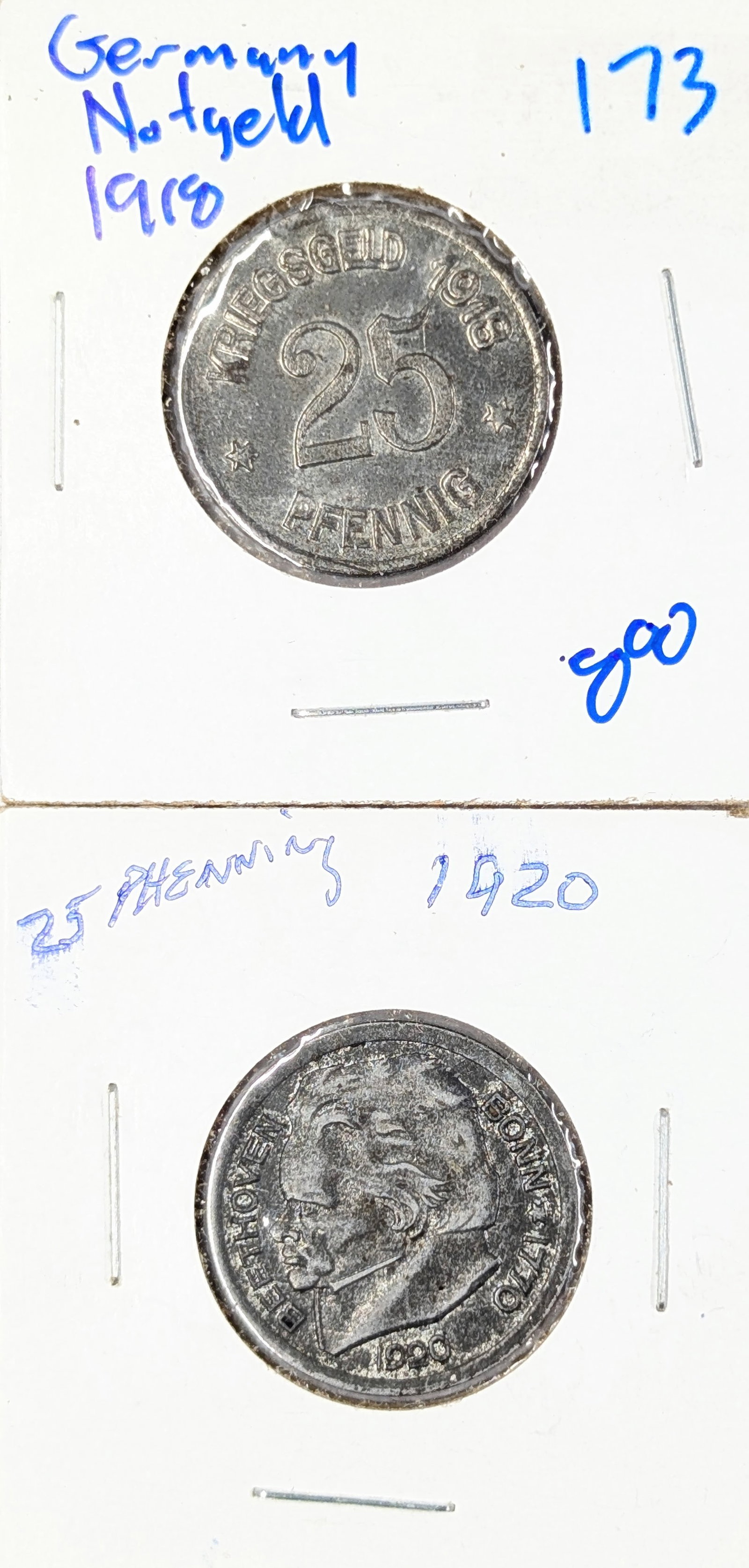 Lot of 2 German 25 Pfennig - 1918, 1920: Coin