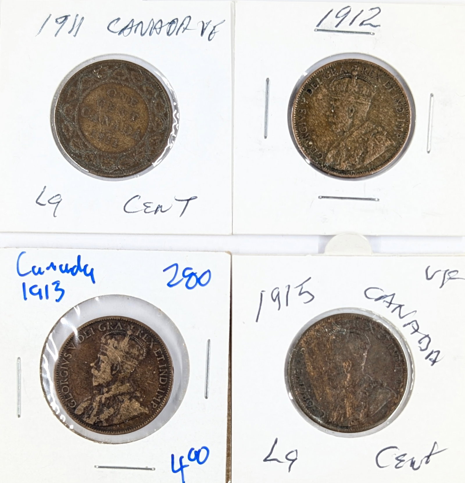 Lot of 4 Canadian Cents - 1911-1915: Coin