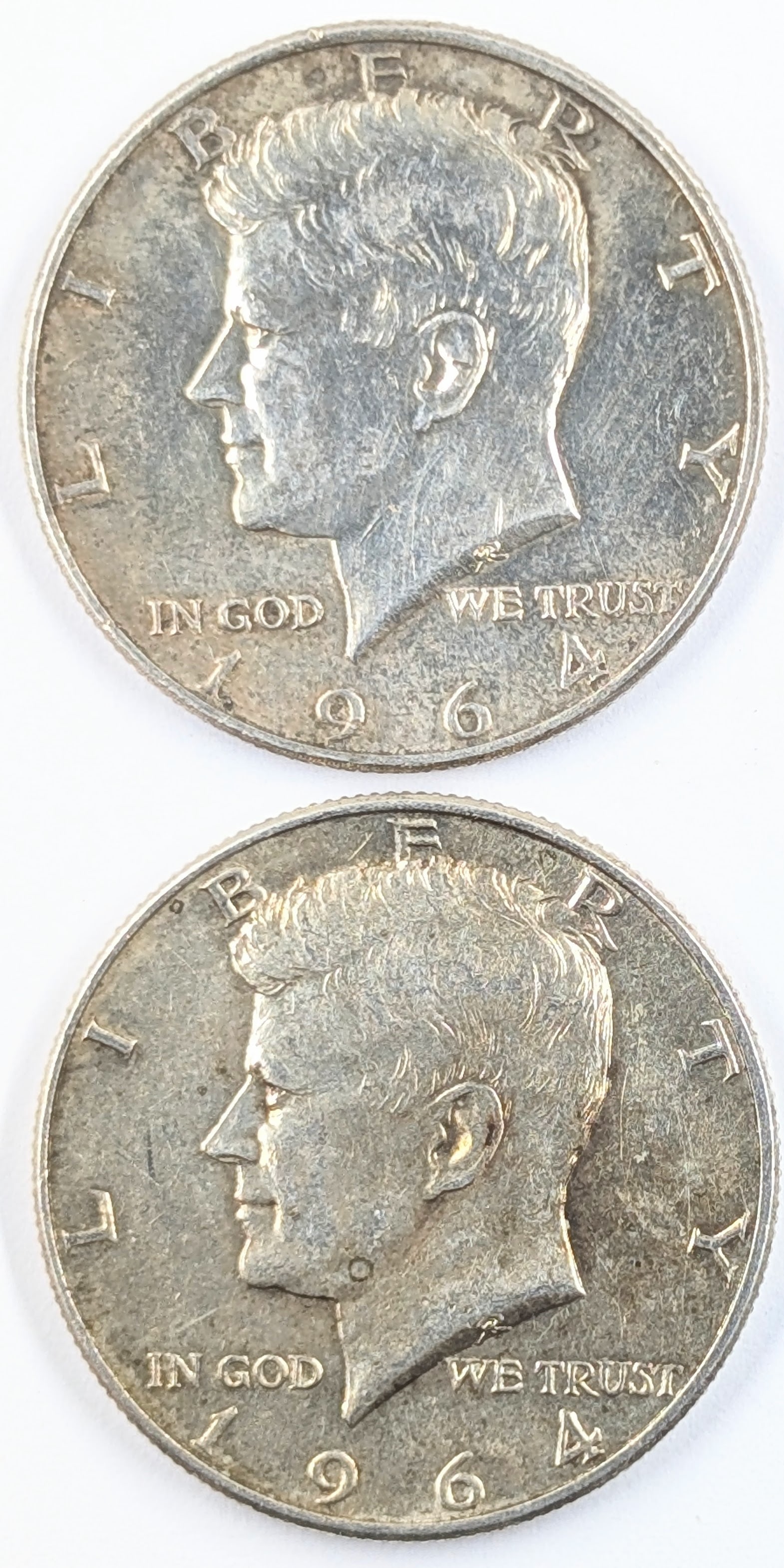 Lot of 2 Silver 1964 John F Kennedy Half Dollars: Silver