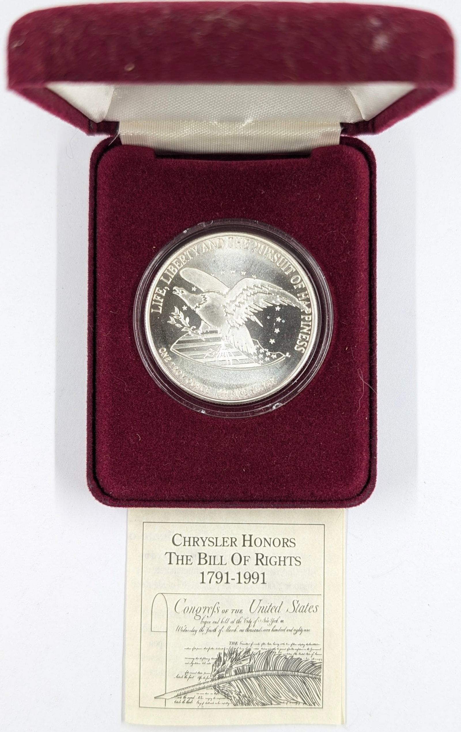 1 Ounce Fine .999 Silver Round - 1991 Bill of Rights Commemorative Silver Round: Silver