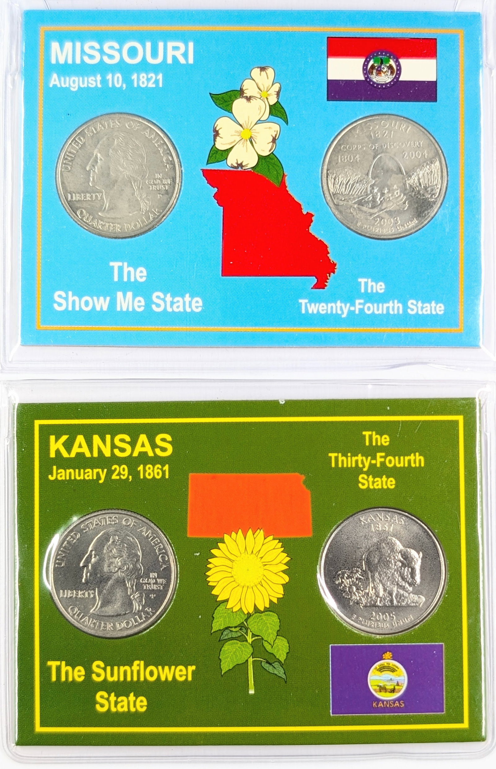 Lot of 2 State Quarter Sets - 2003 P/D Missouri & 2005 P/D Kansas (1 of 2)