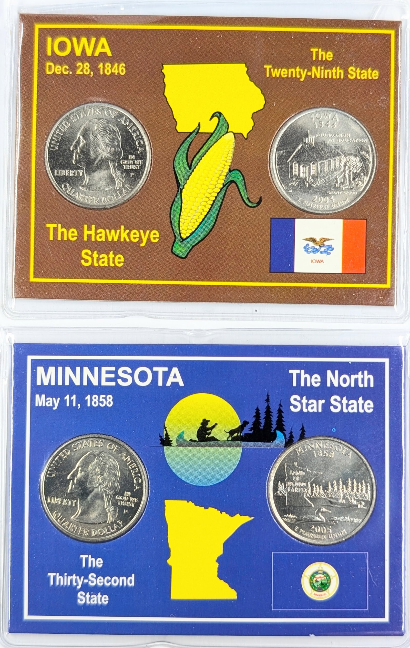 Lot of 2 State Quarters Sets - 2004 P/D Iowa & 2005 P/D Minnesota (1 of 2)