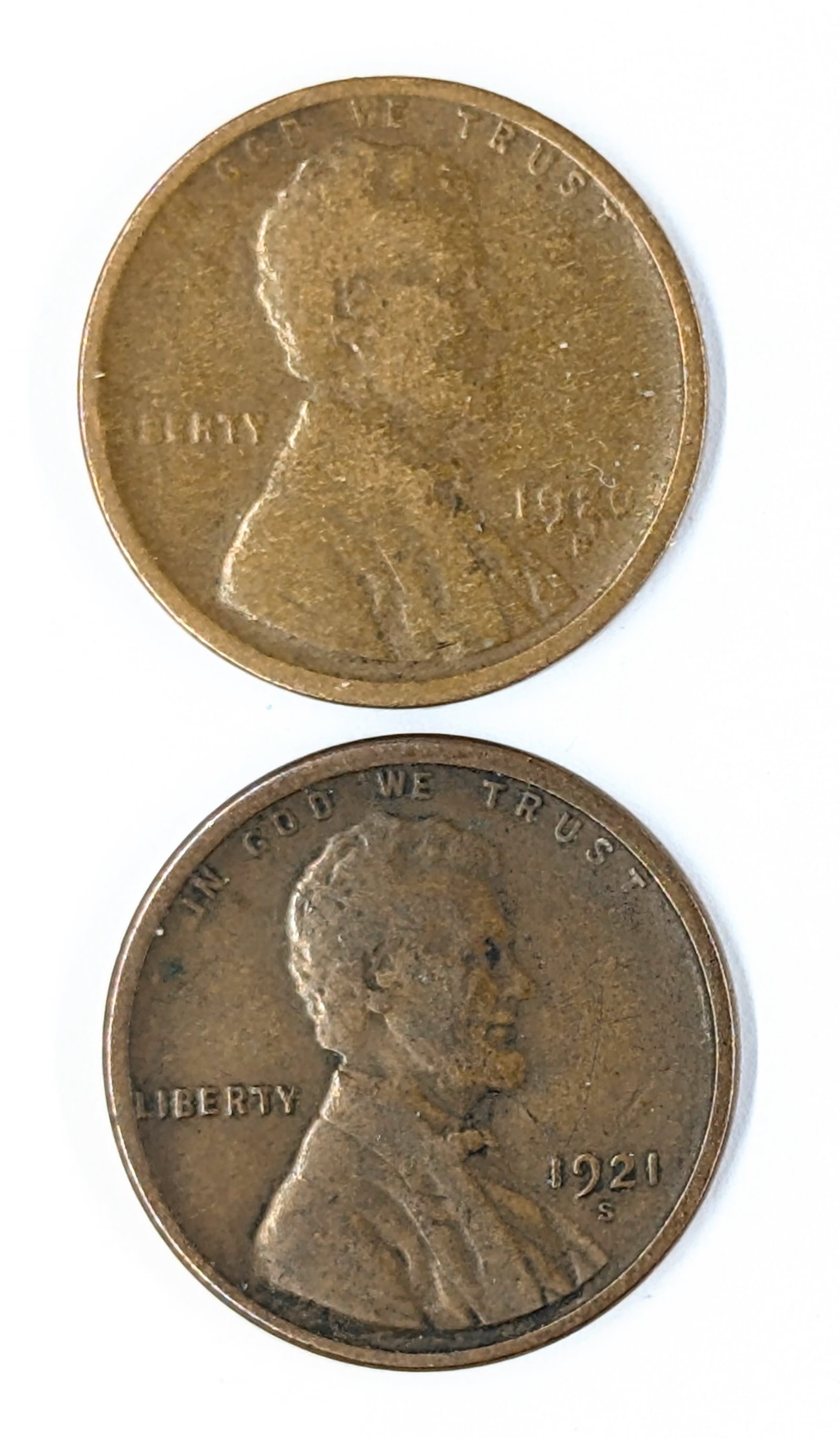 Lot of 2 Wheat Cents - 1920-D, 1921-S: Coin