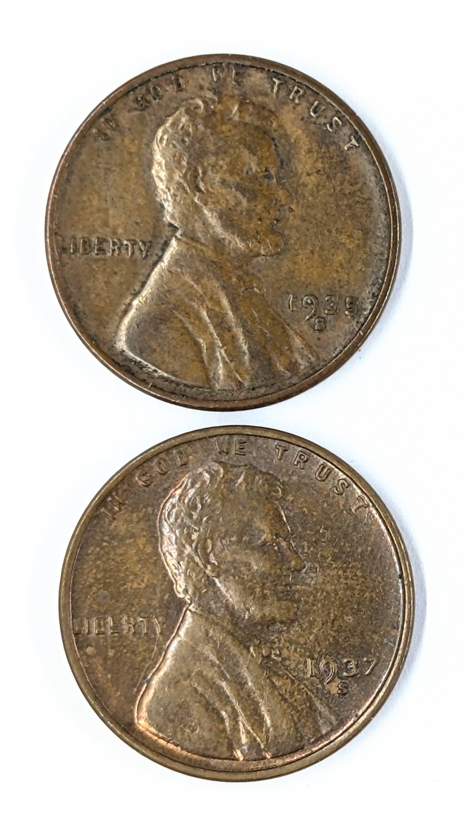 Lot of 2 Wheat Cents - 1935-S, 1937-S: Coin
