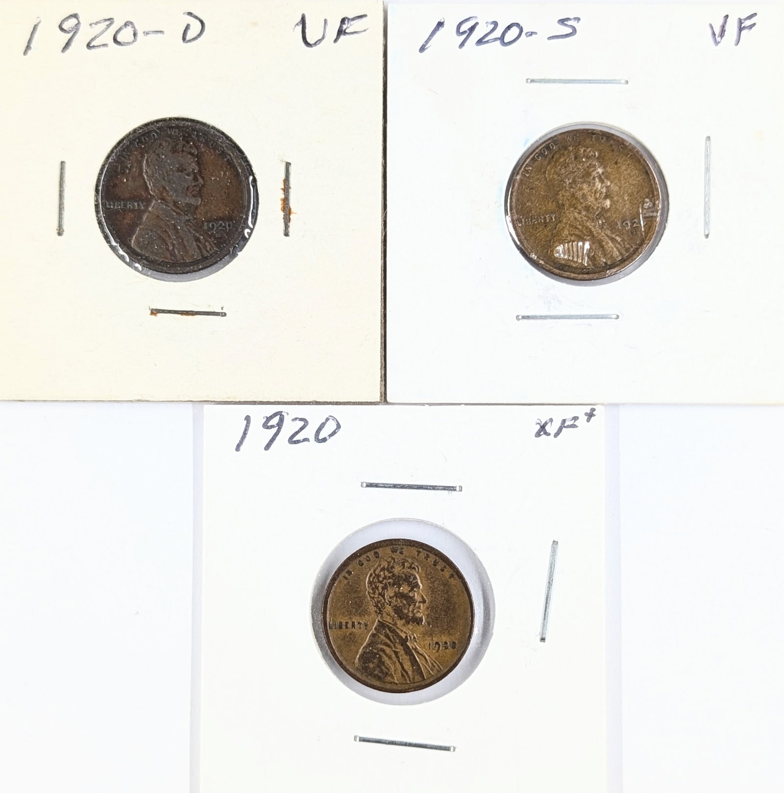 Lot of 3 Wheat Cents - 1920 P/D/S: Coin