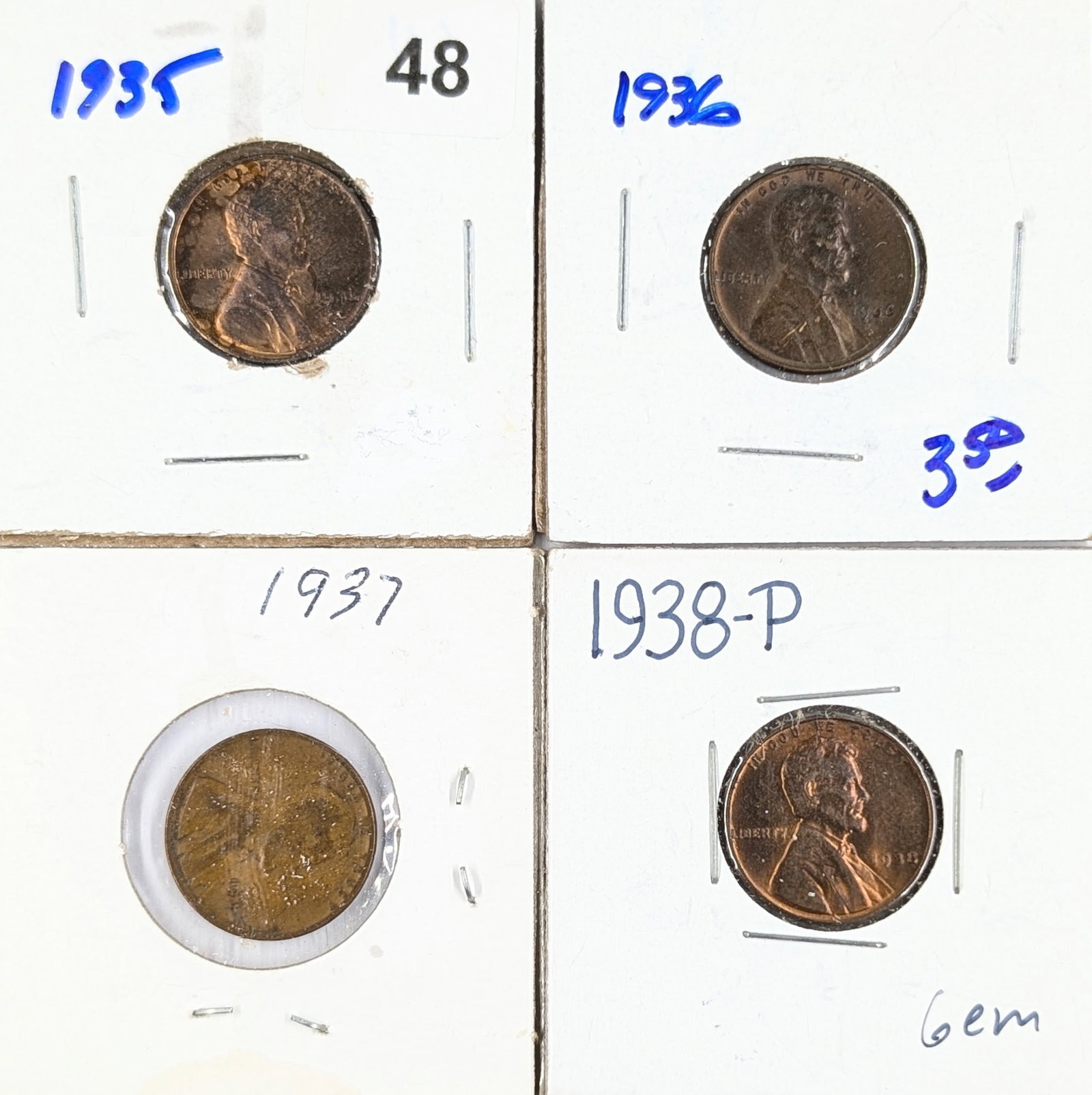 Lot of 4 Wheat Cents - 1935-1938 (1 of 2)