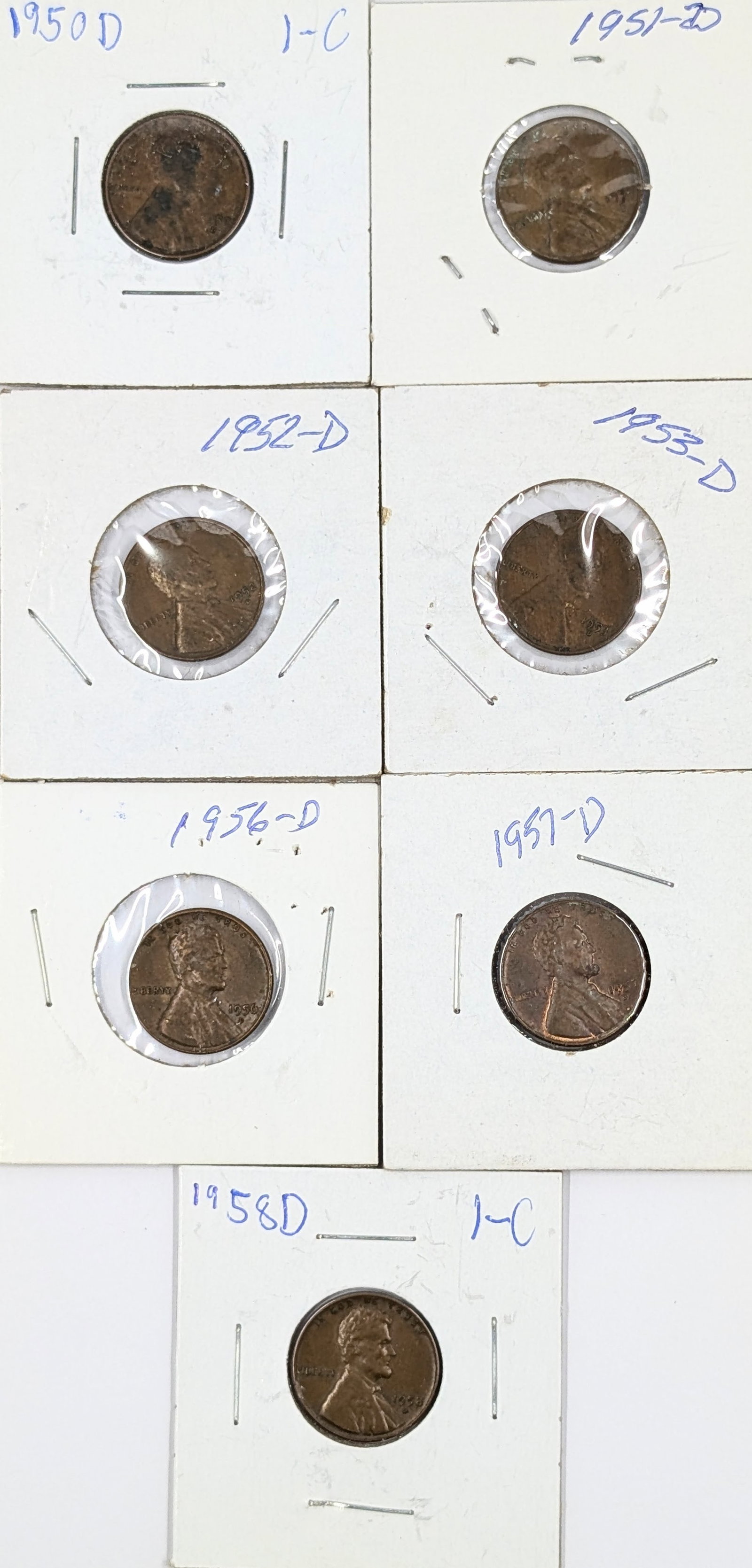 Lot of 7 Wheat Cents - 1950-1958: Coin