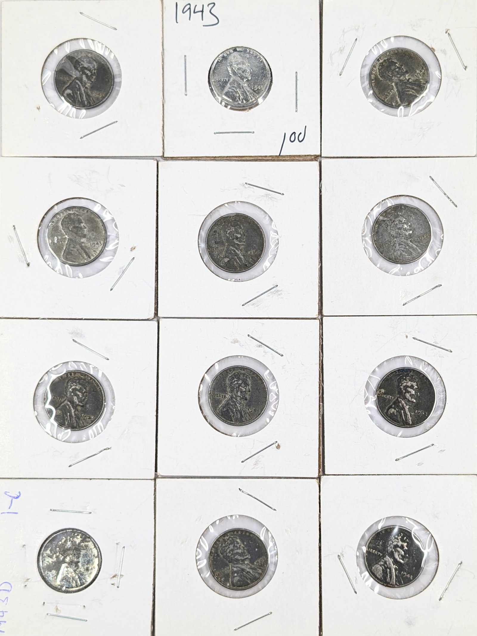 Lot of 12 - 1943 Steel Lincoln Cents: Coin