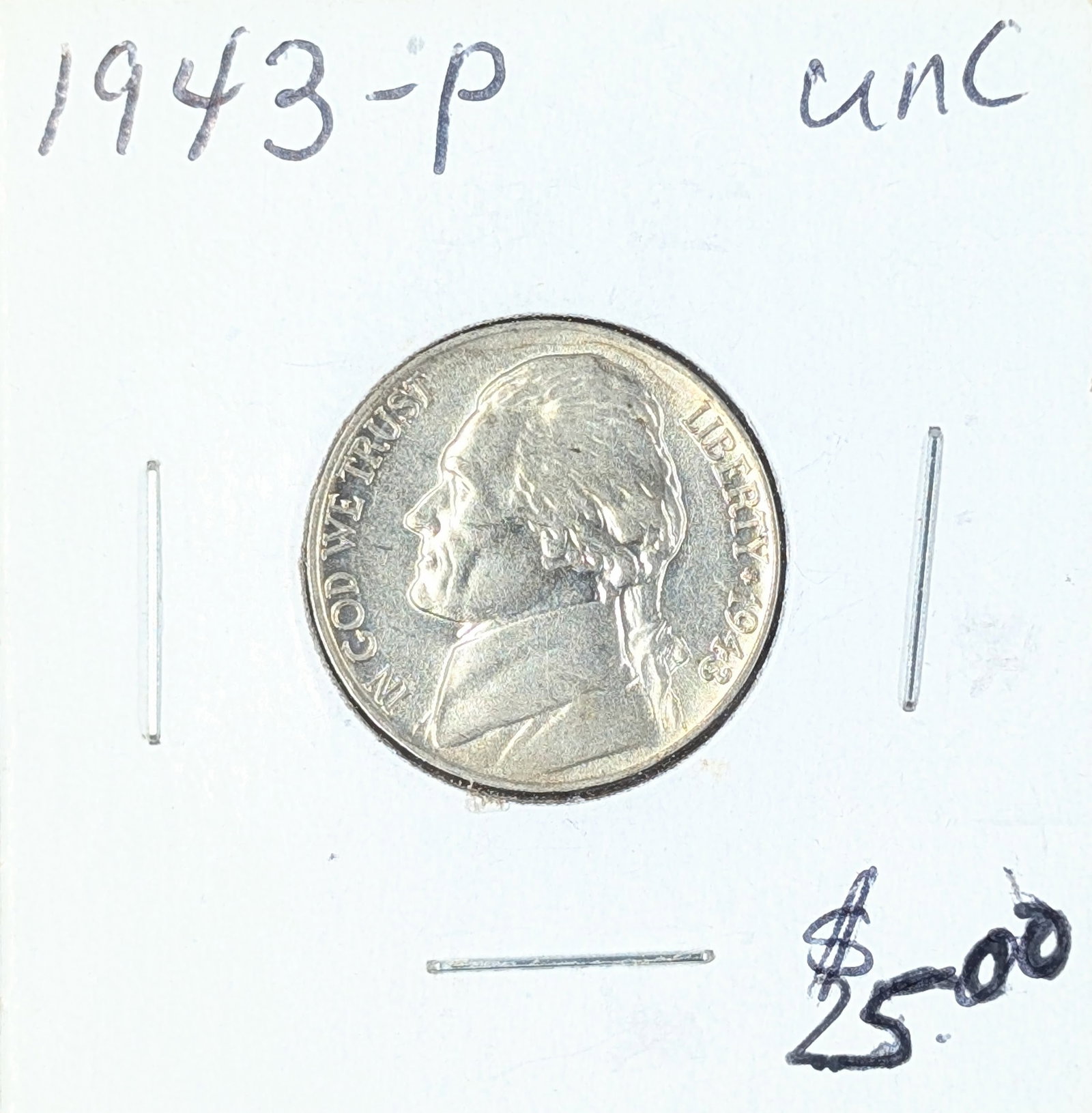 1943-P Silver War Nickel - Uncirculated: 35% Silver