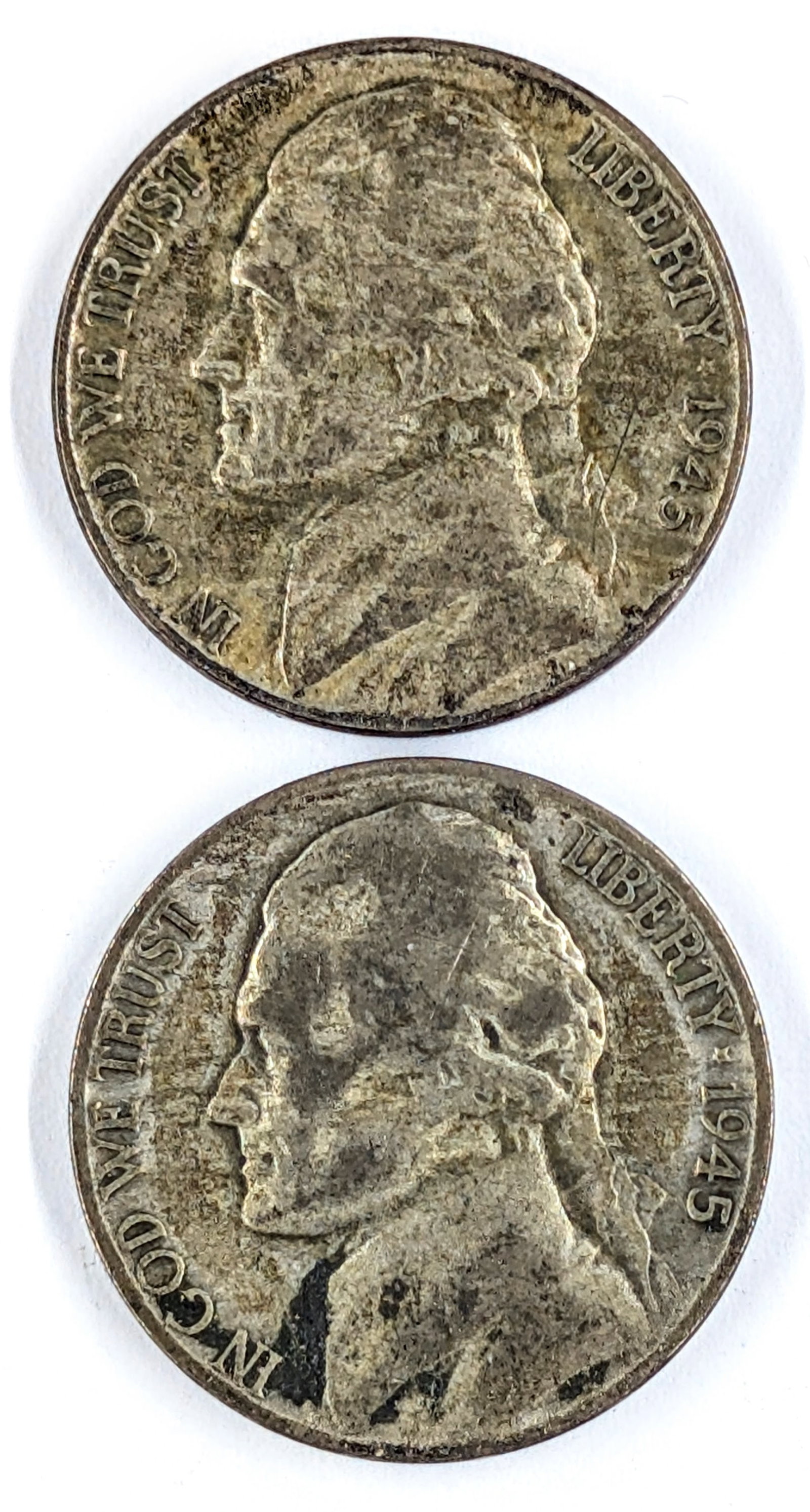 Lot of 2 Silver War Nickels - 1945 P/D: 35% Silver