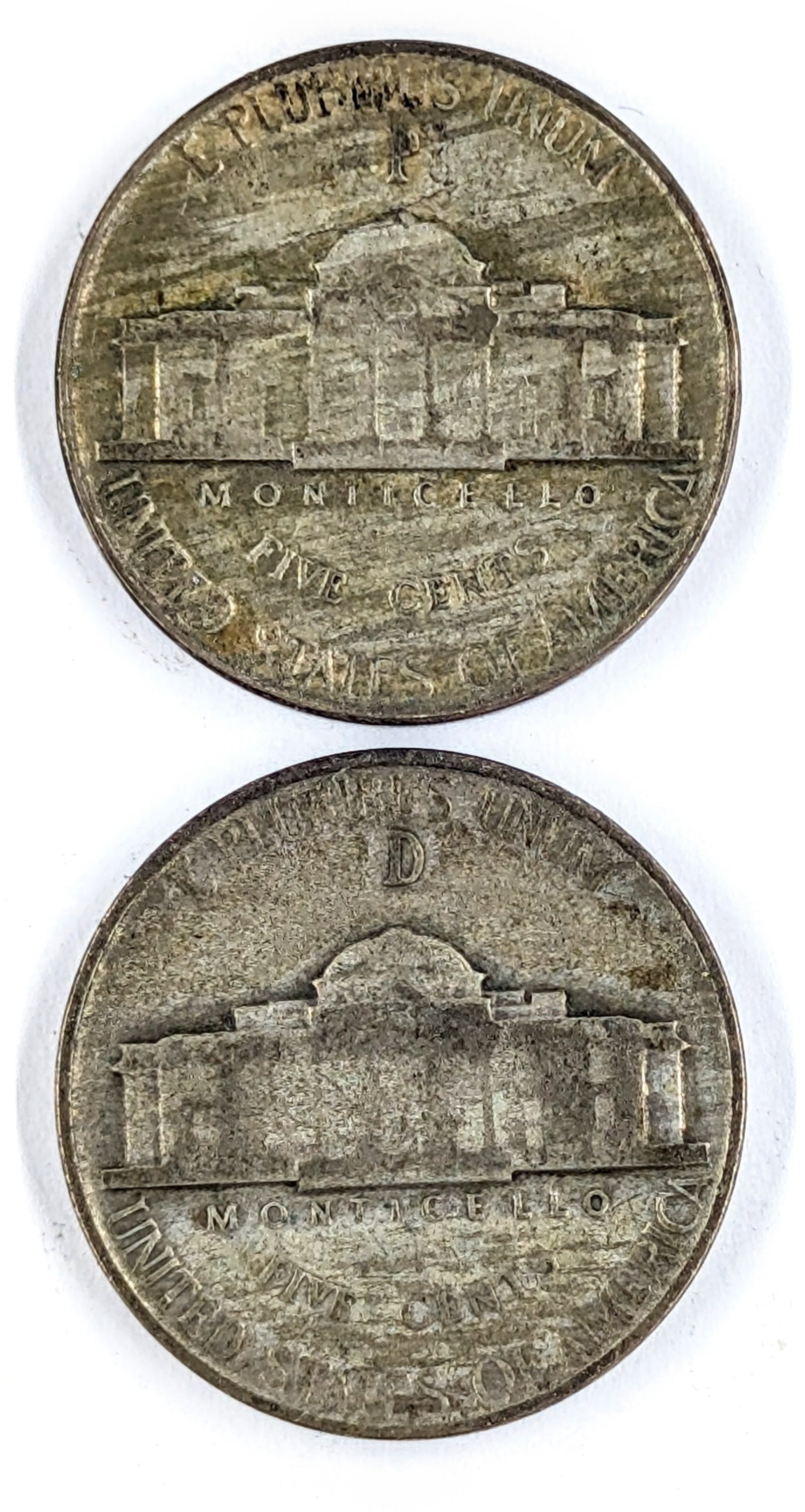 Lot of 2 Silver War Nickels - 1945 P/D - 2