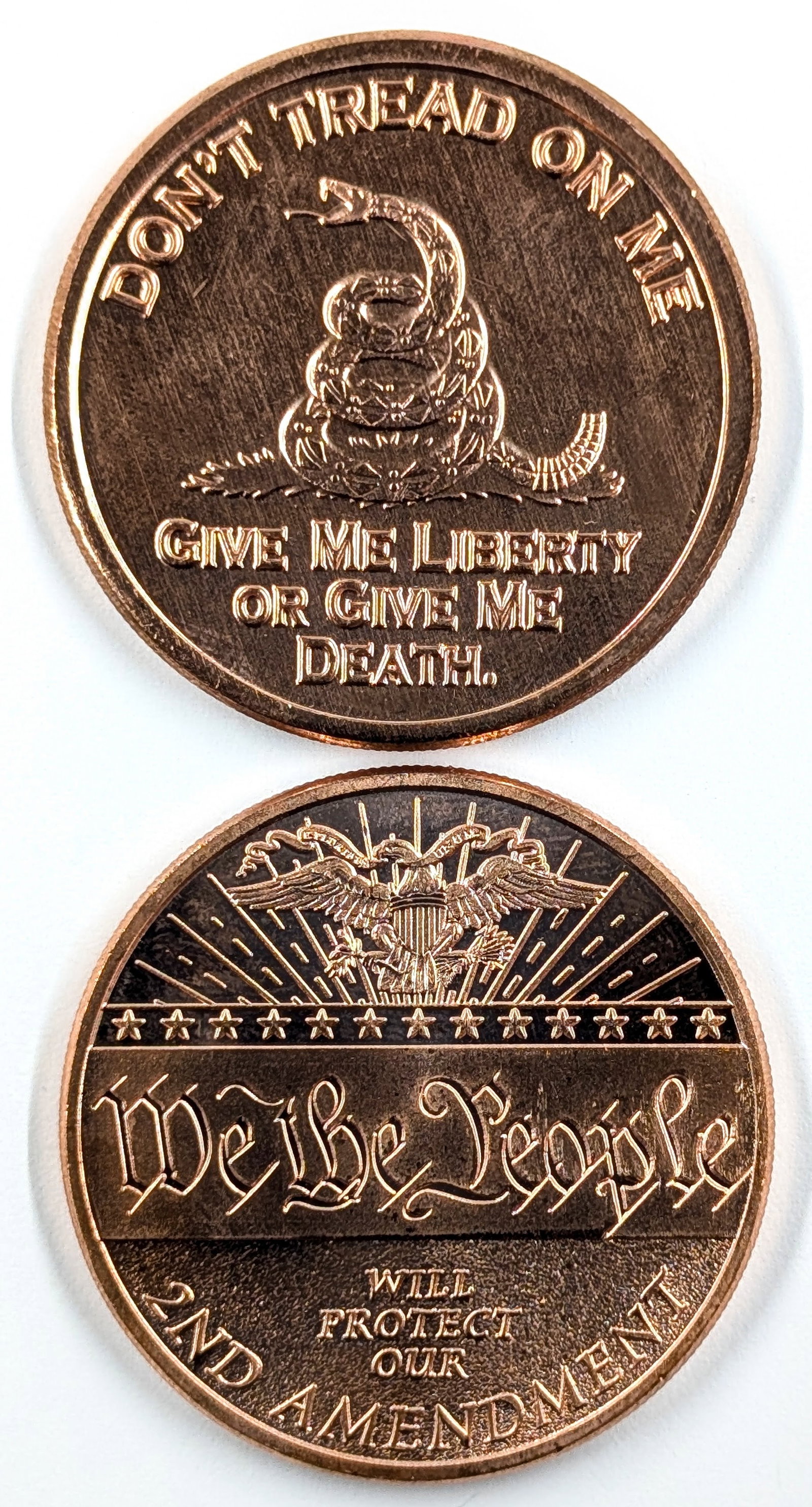 Lot of 2 - 1 Ounce (each) Fine .999 Copper Rounds - Don't Tread & 2nd Amendment: Copper