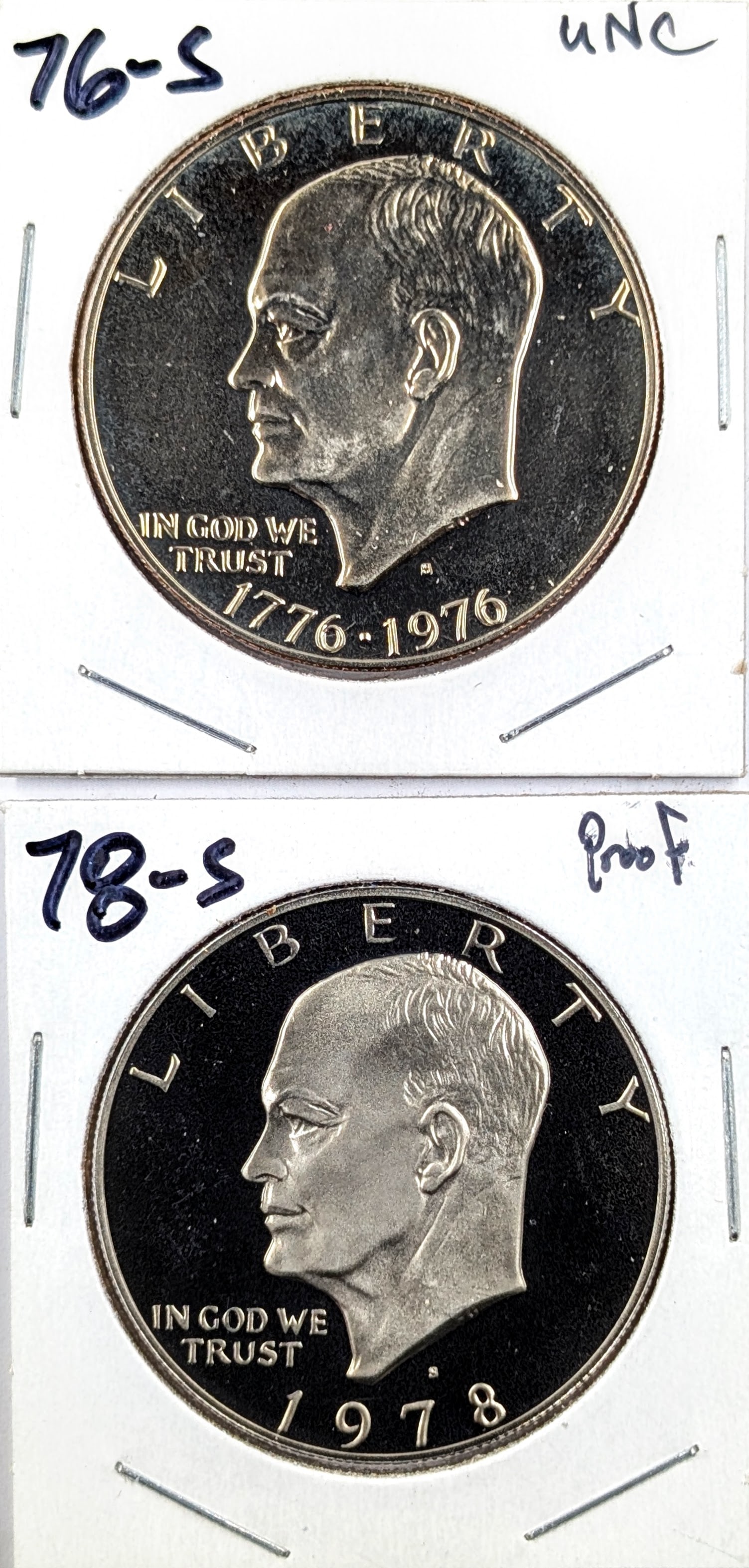 Lot of 2 Eisenhower "Ike" Dollars - Uncirculated 1976-S, Proof 1978-S: Coin