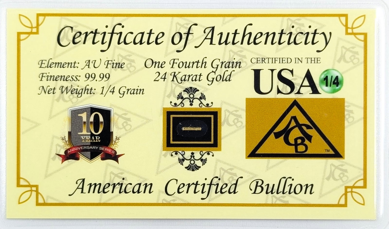 1/4 grain .999 Fine Gold - American Certified Bullion: Grain