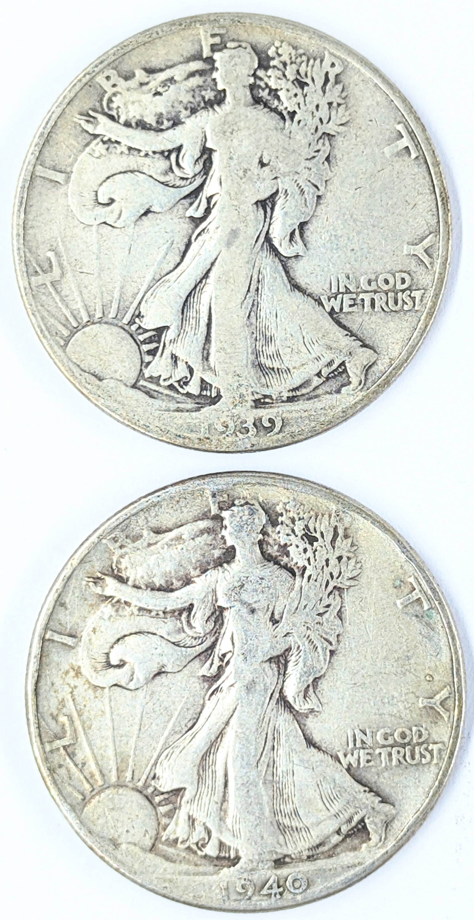 Lot of 2 Silver Walking Liberty Half Dollars - 1939, 1940: Silver