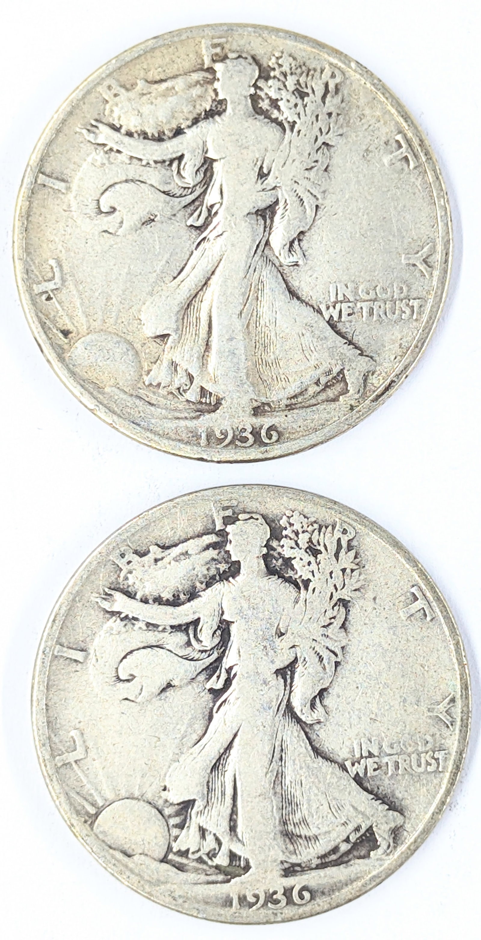 Lot of 2 Silver Walking Liberty Half Dollars - 1936 P/D: Silver