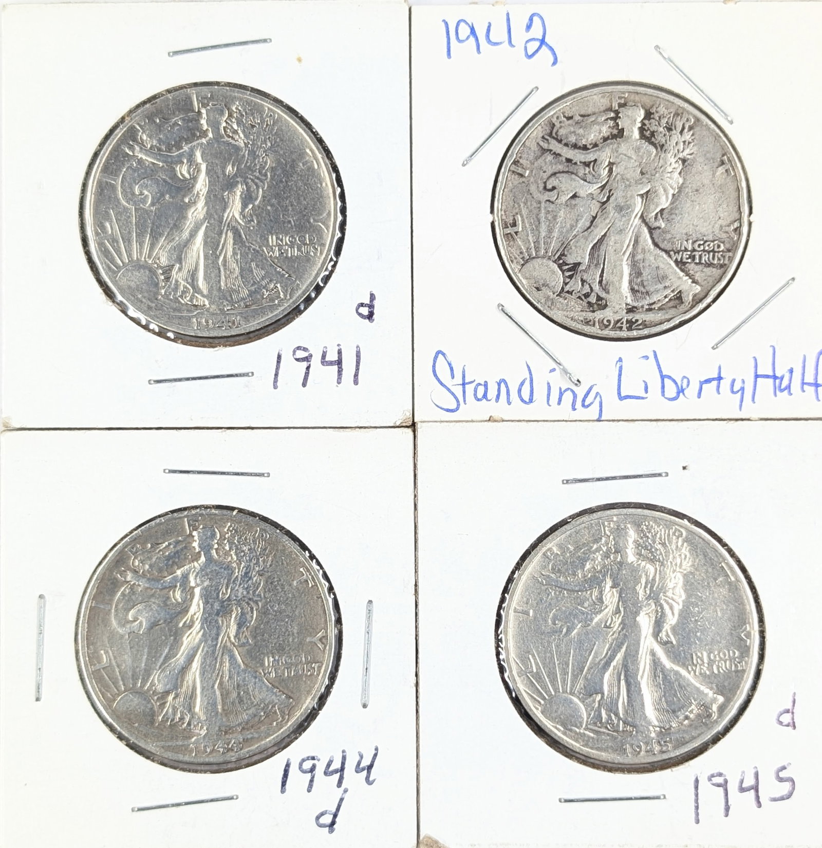Lot of 4 Silver Walking Liberty Half Dollars - 1940-1945 (1 of 2)